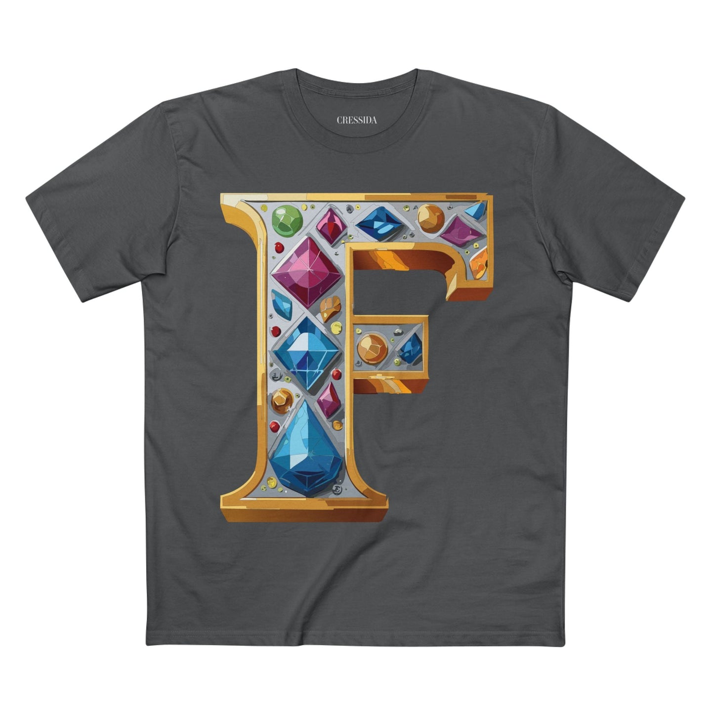 Letter F Graphic Design Tee Unisex 100 Cotton With Antique Gold Letters Artwork T-Shirt