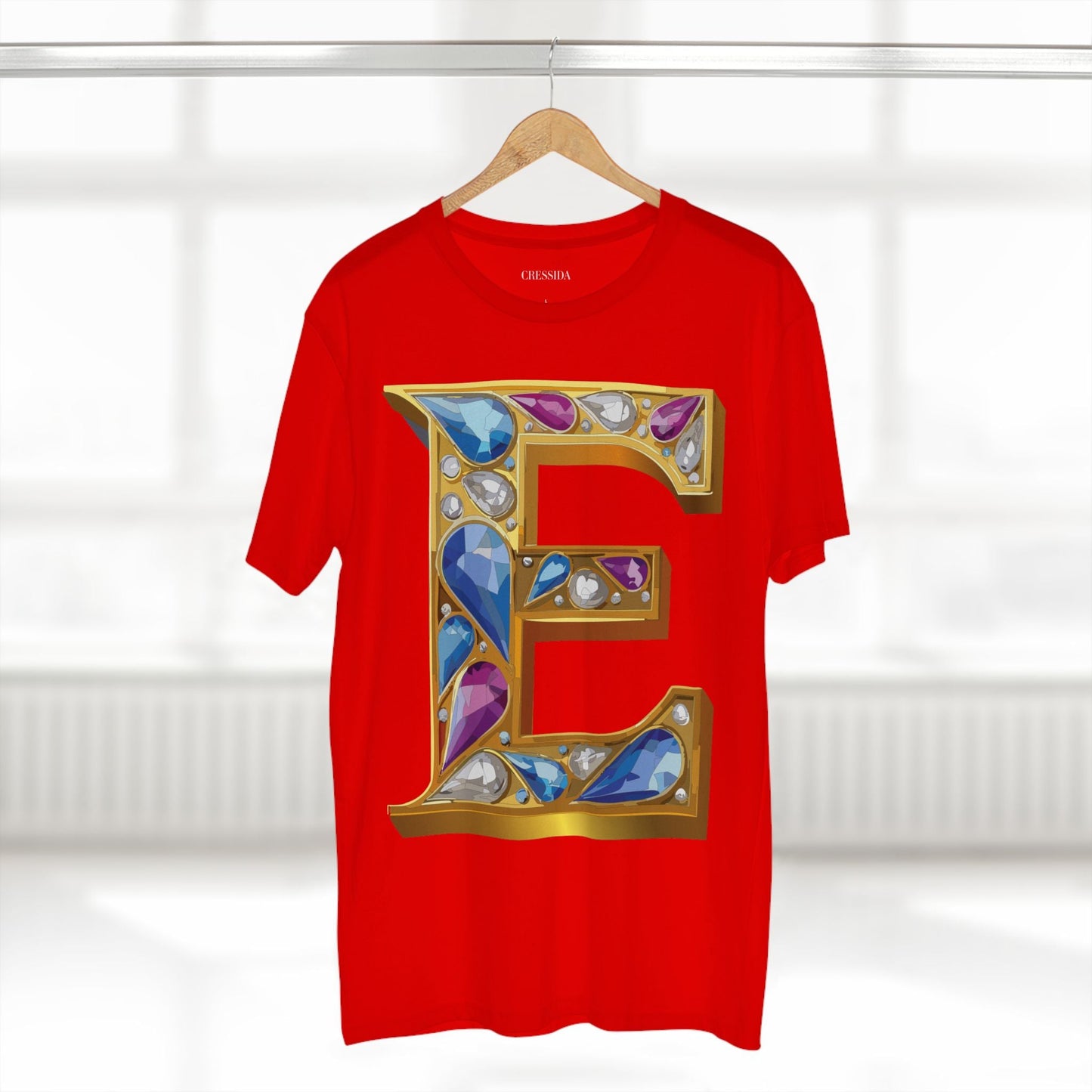 Letter E Graphic Design Tee Unisex 100 Cotton With Antique Gold Letters Artwork T-Shirt