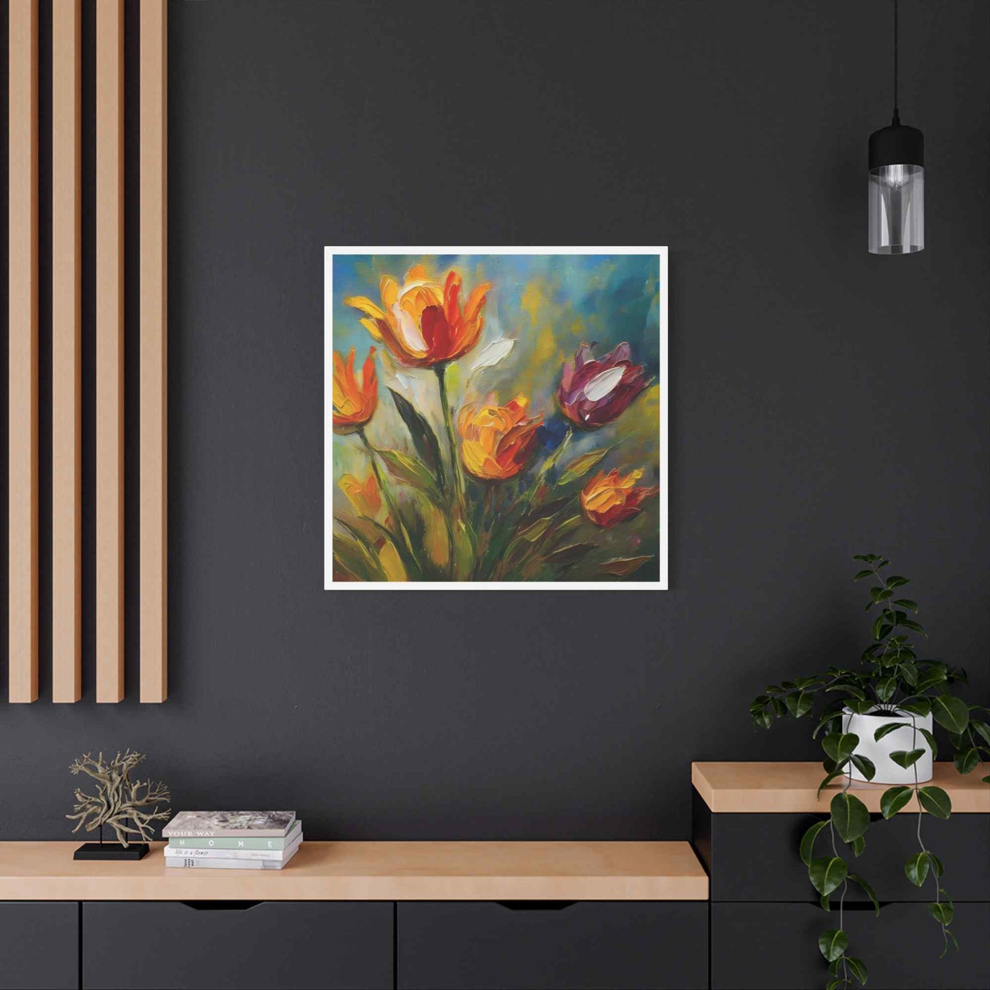 Tulips Print Canvas, Floral Oil Paint Print 20x20, 24x24, 30x30, 32x32, 36x36 Art Design Pine-Wood Inner Frame MC-146