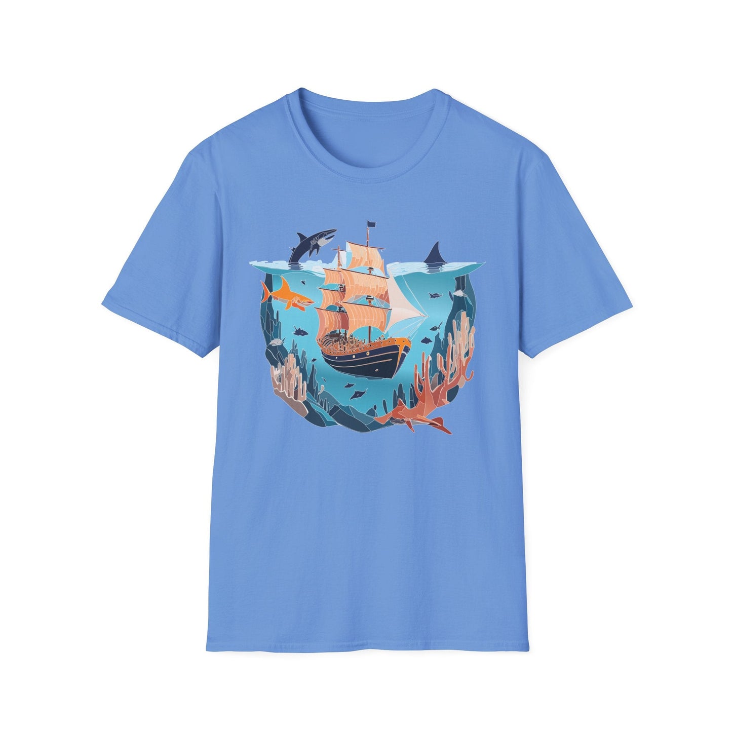Ocean Tee Shirt Unisex Softstyle 64000 U Boat Design 100 Percent Ring Spun Cotton Tee