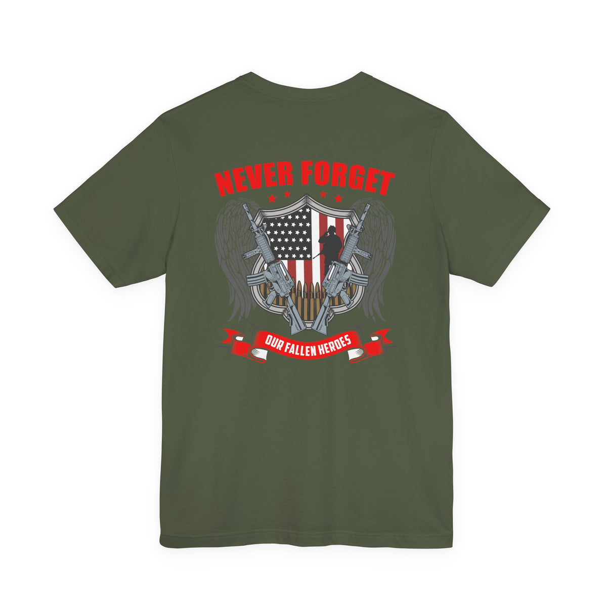 Never Forget Our Fallen Heroes T-Shirt American Flag Shield Eagles Unisex Cotton v39