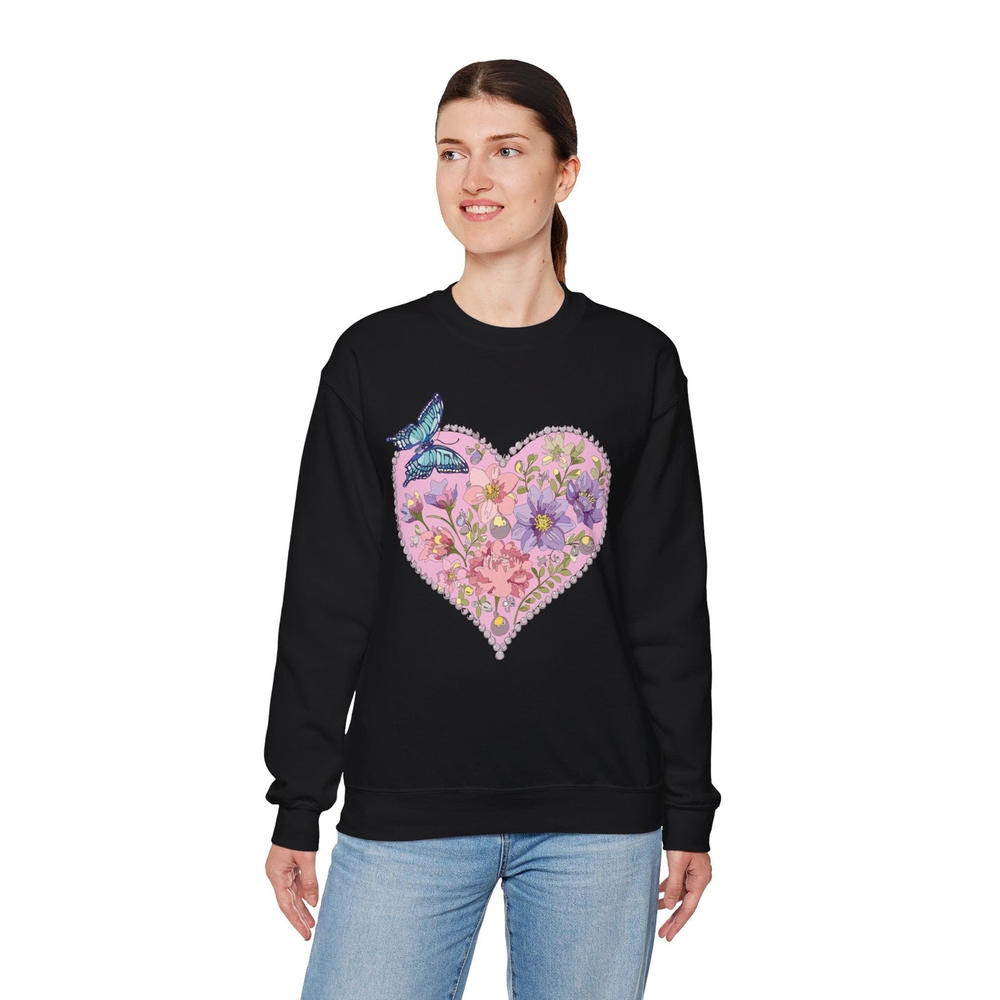 Floral Heart Sweatshirt Valentines Day Unisex Crewneck Cozy Comfort For Cold Weather