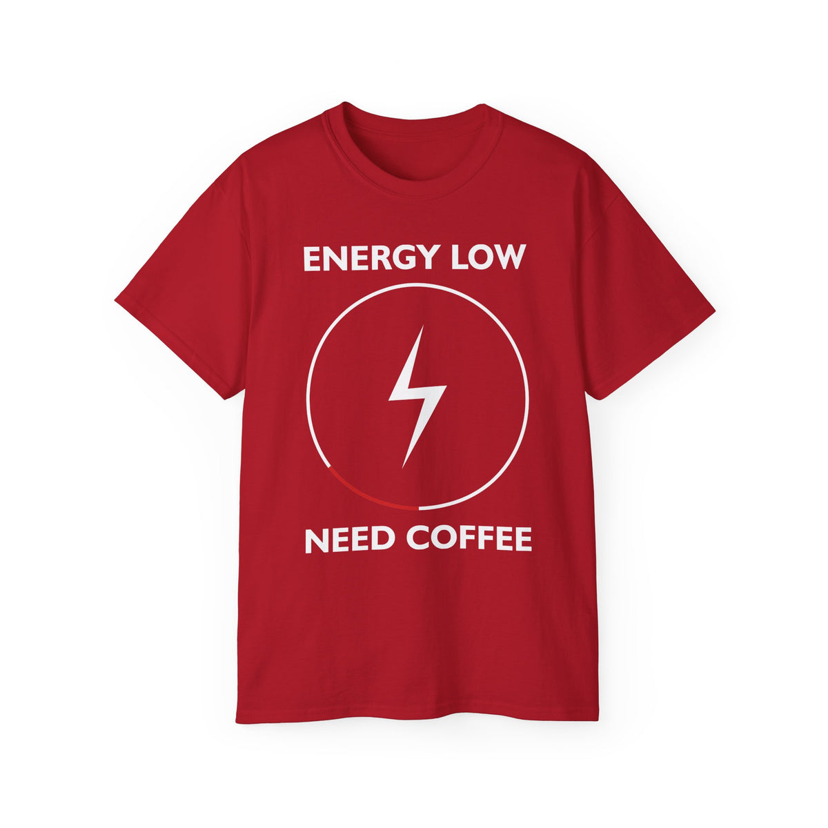 Energy Low Need Coffee T-Shirt | Battery Lightning Design