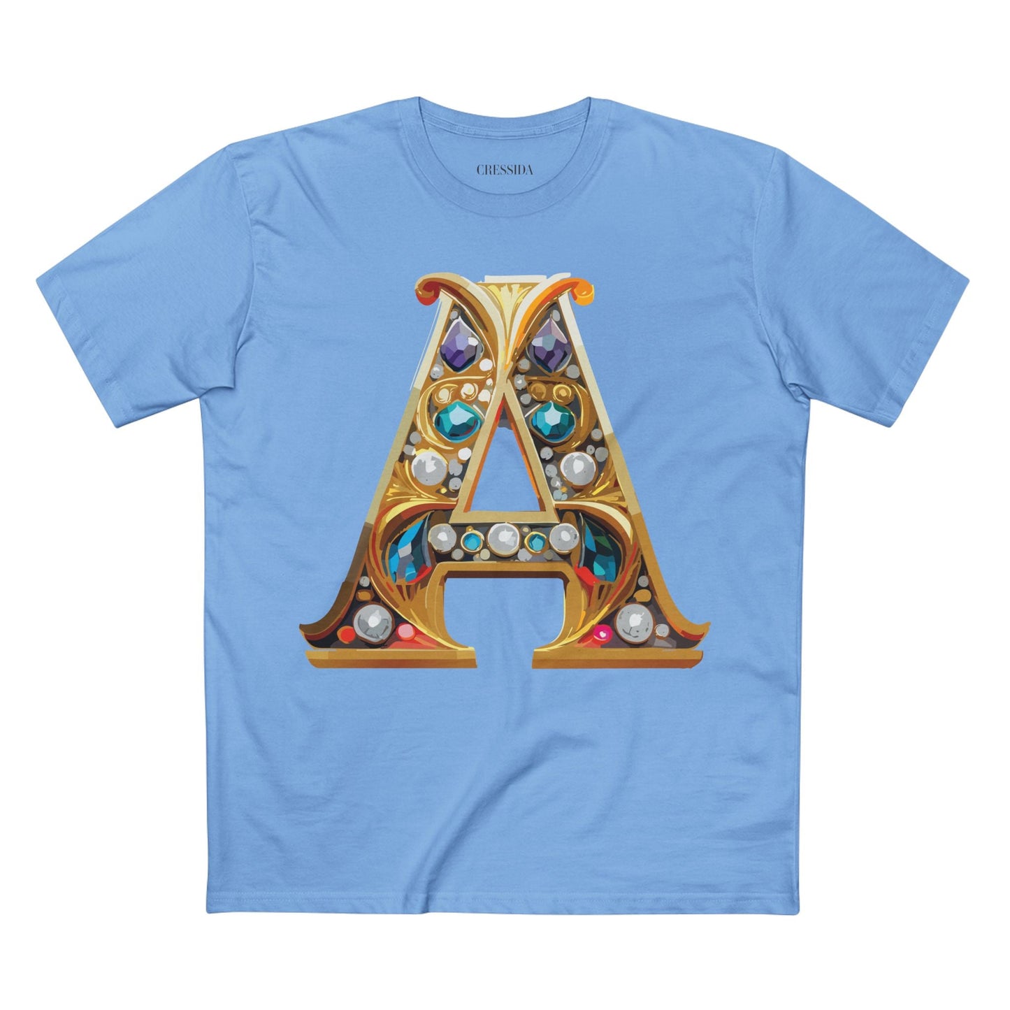 Letter A Graphic Design Tee Unisex 100 Cotton With Antique Gold Letters Artwork T-Shirt