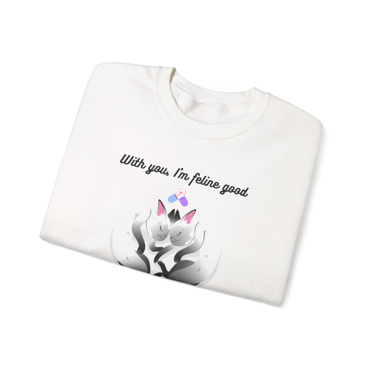 Cat Graphic Valentine's Day Sweatshirt Unisex 50/50 Cotton-Poly Animal Sweatshirt w19