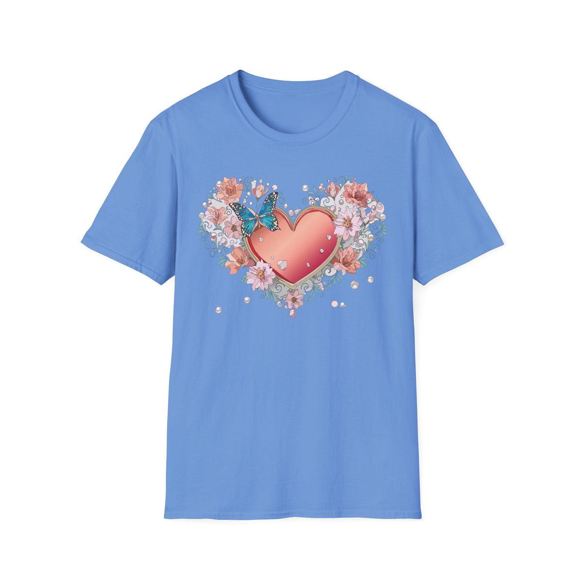 Butterfly Heart Floral Blue Butterfly Graphic Design Unisex 100 Cotton Gildan T-Shirt