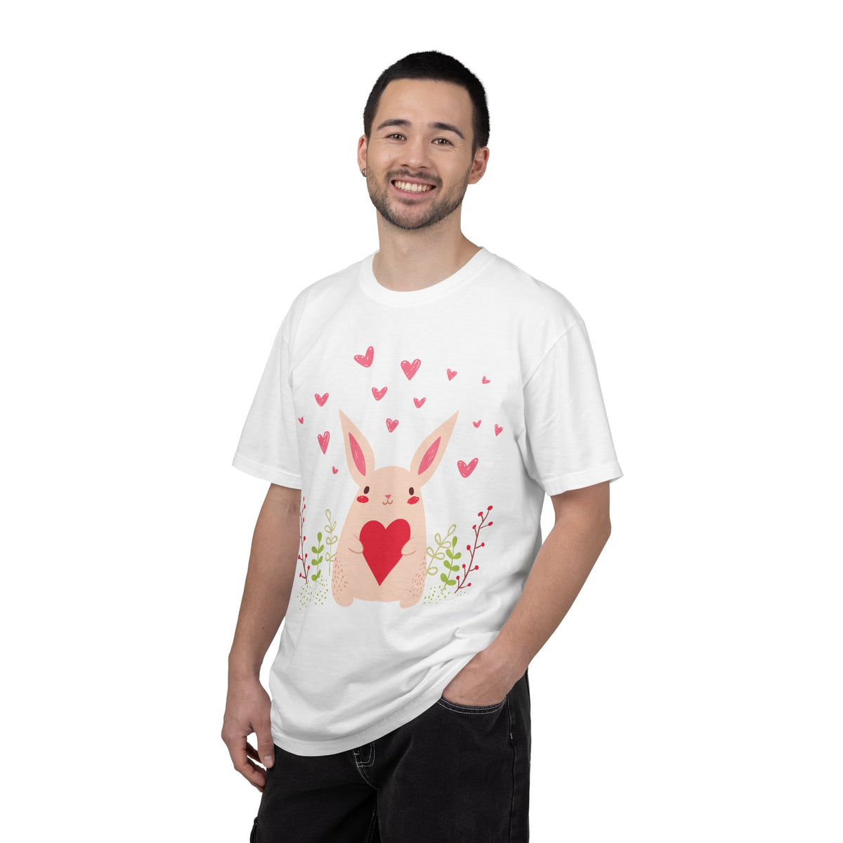 Easter Bunny Heart T-Shirt, Tee Shirt with Easter Signature, T Shirt with Easter Prints, Tee Shirt with Easter Design