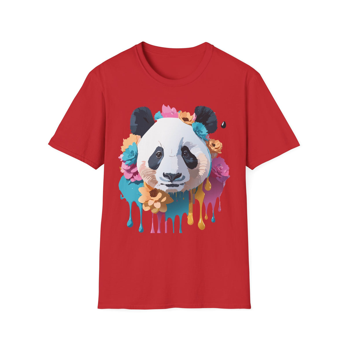 Floral Panda Head T-Shirt | Colorful Drip Art, Cute Animal Tee