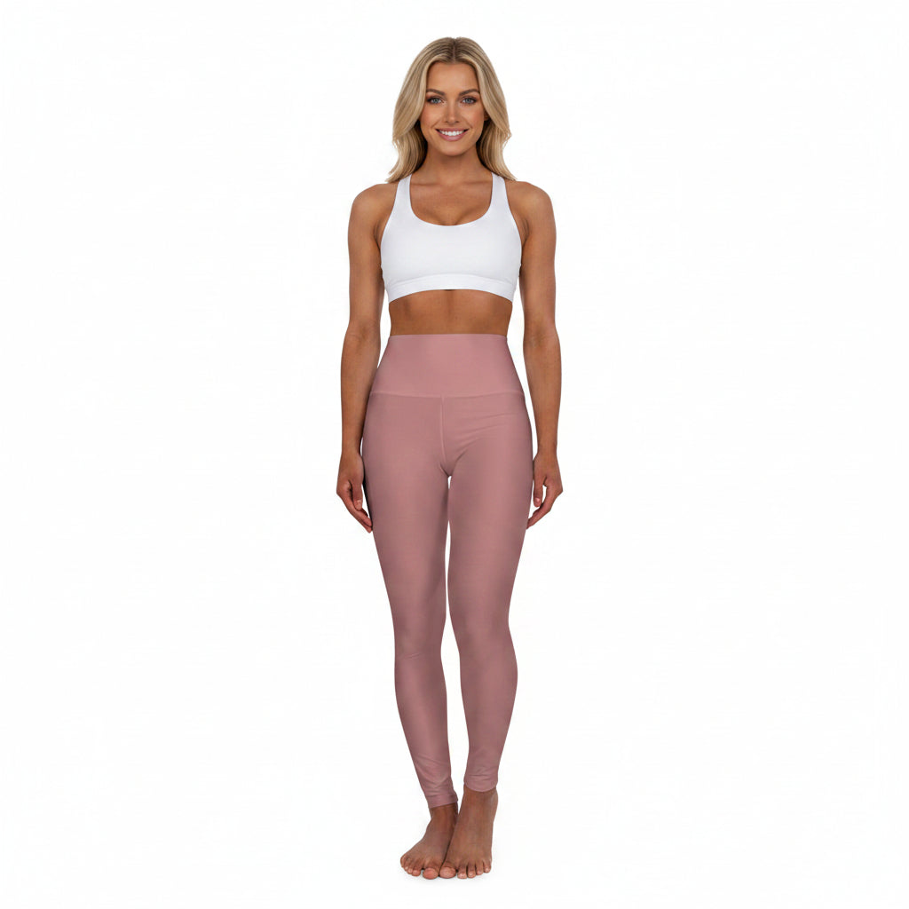 Dusty Rose Coral Color High-Waist Yoga Leggings Women's Seamless Poly-Span Stretchy Pants XS-2XL