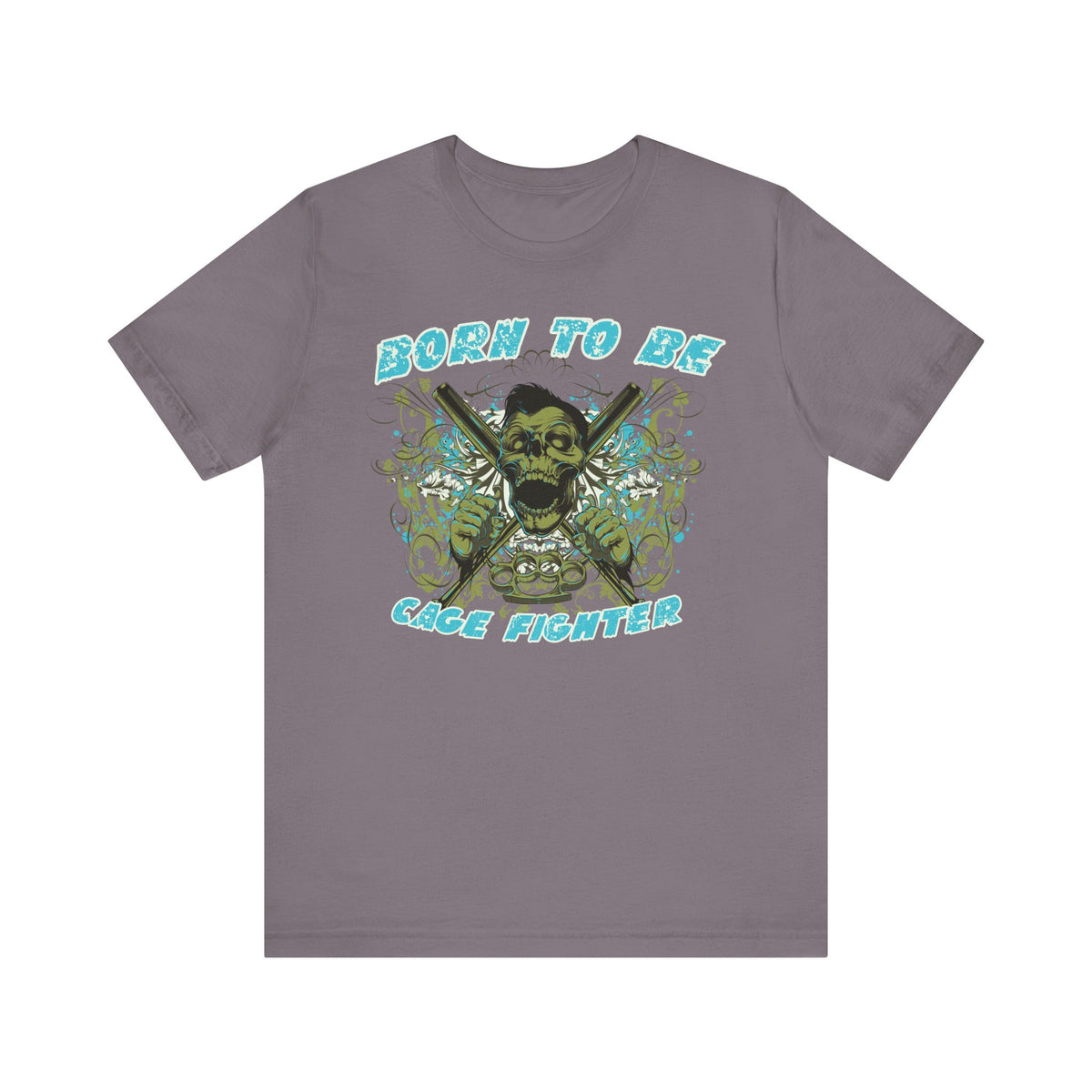 Born To Be Cage Fighter Tee Skull Crossed Knives Graphic T-Shirt