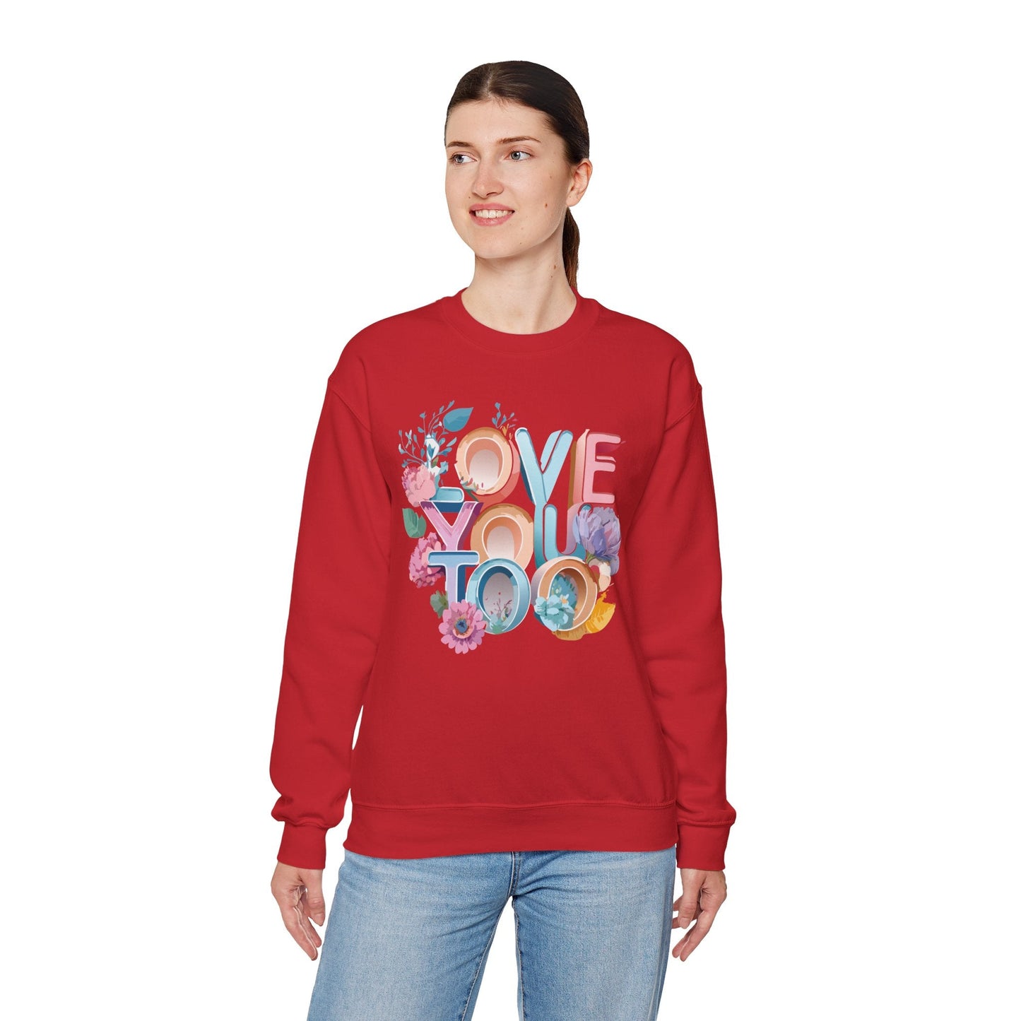 Floral Love Sweatshirt Valentines Day Unisex Crewneck Gildan 18000 Heavy Blend Warm