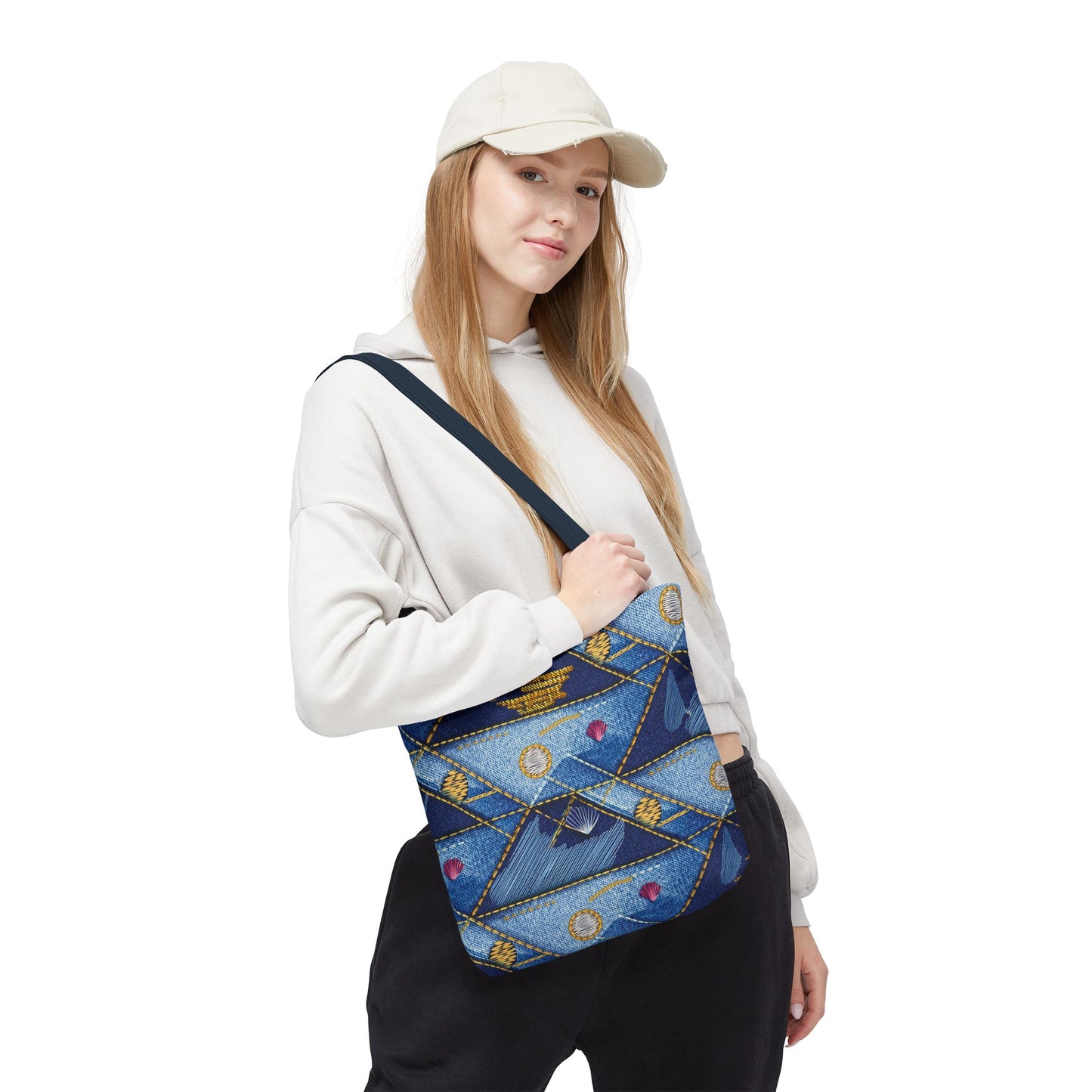 Denim Fabric Imitation Print Unisex Canvas Bag Poly Spun 3 Sizes Tote Bag 182-23