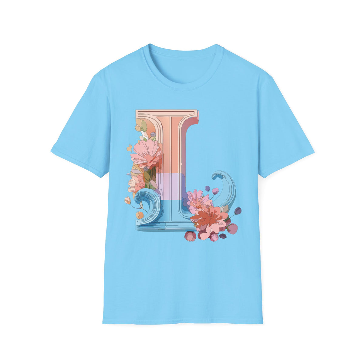 Floral Wave Letter L T-Shirt | Monogram Initial Tee
