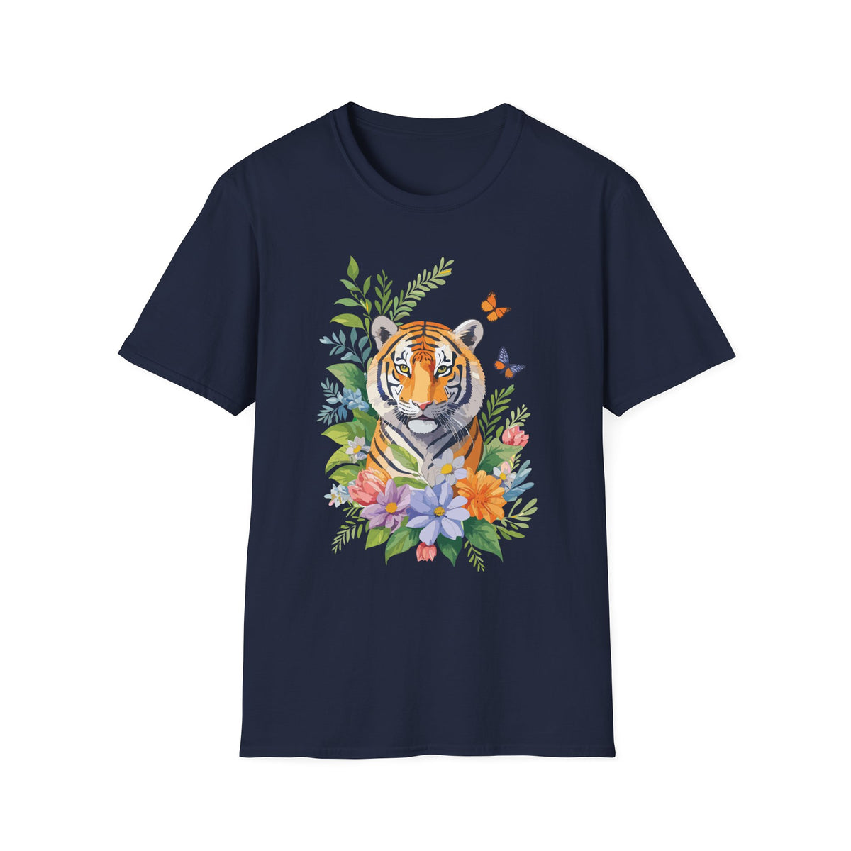 Watercolor Tiger with Butterflies T-Shirt | Floral Jungle Tee