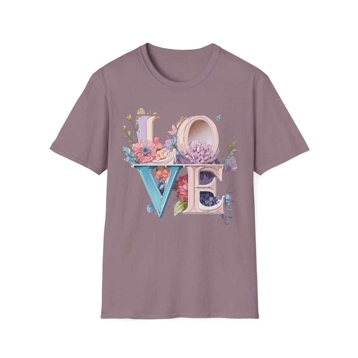 Floral LOVE Typography T-Shirt | Botanical Letter Art, Pastel Bloom Design