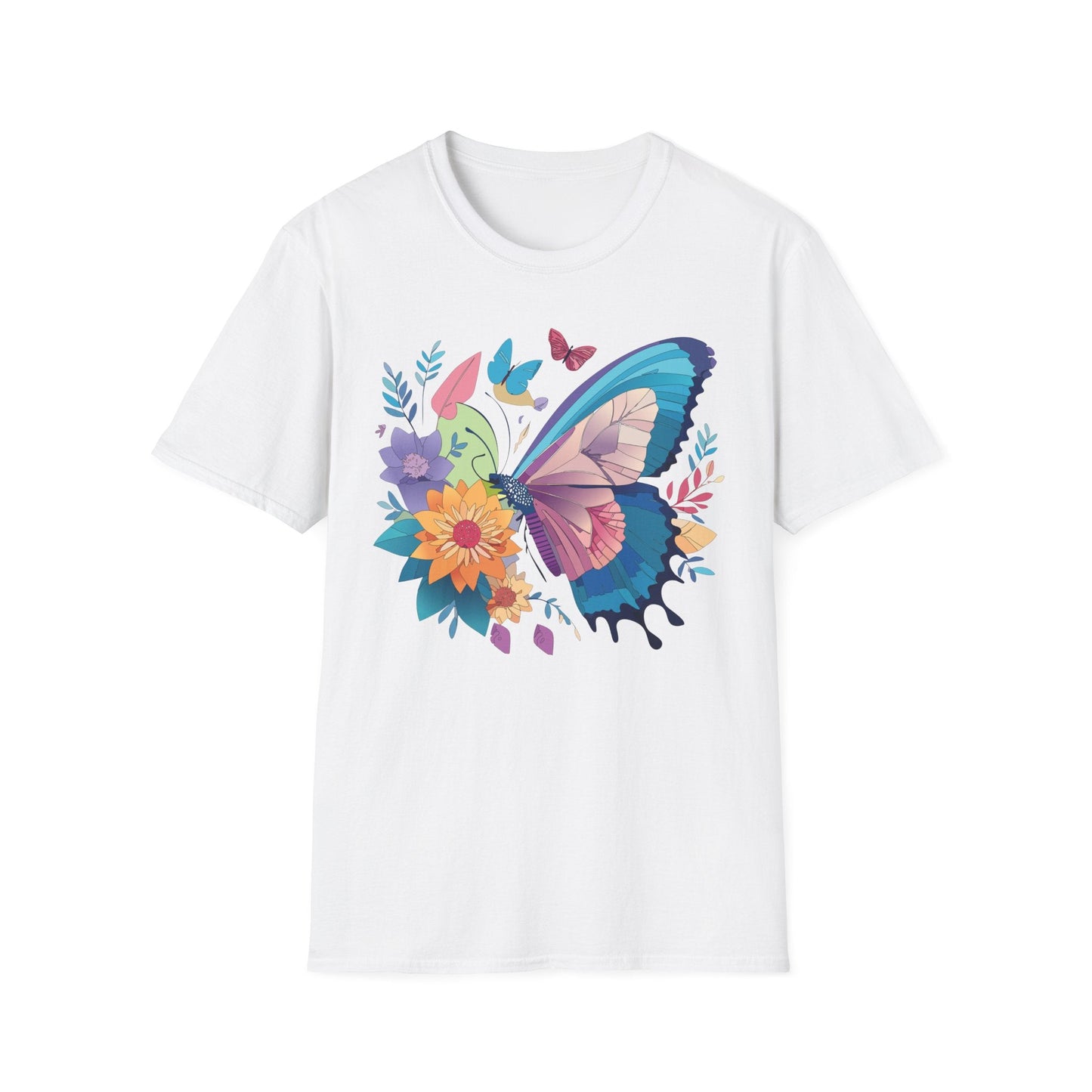 Gildan Butterfly T Shirt Unisex Softstyle 64000 Monarch Print Lightweight Breathable Cotton Tee