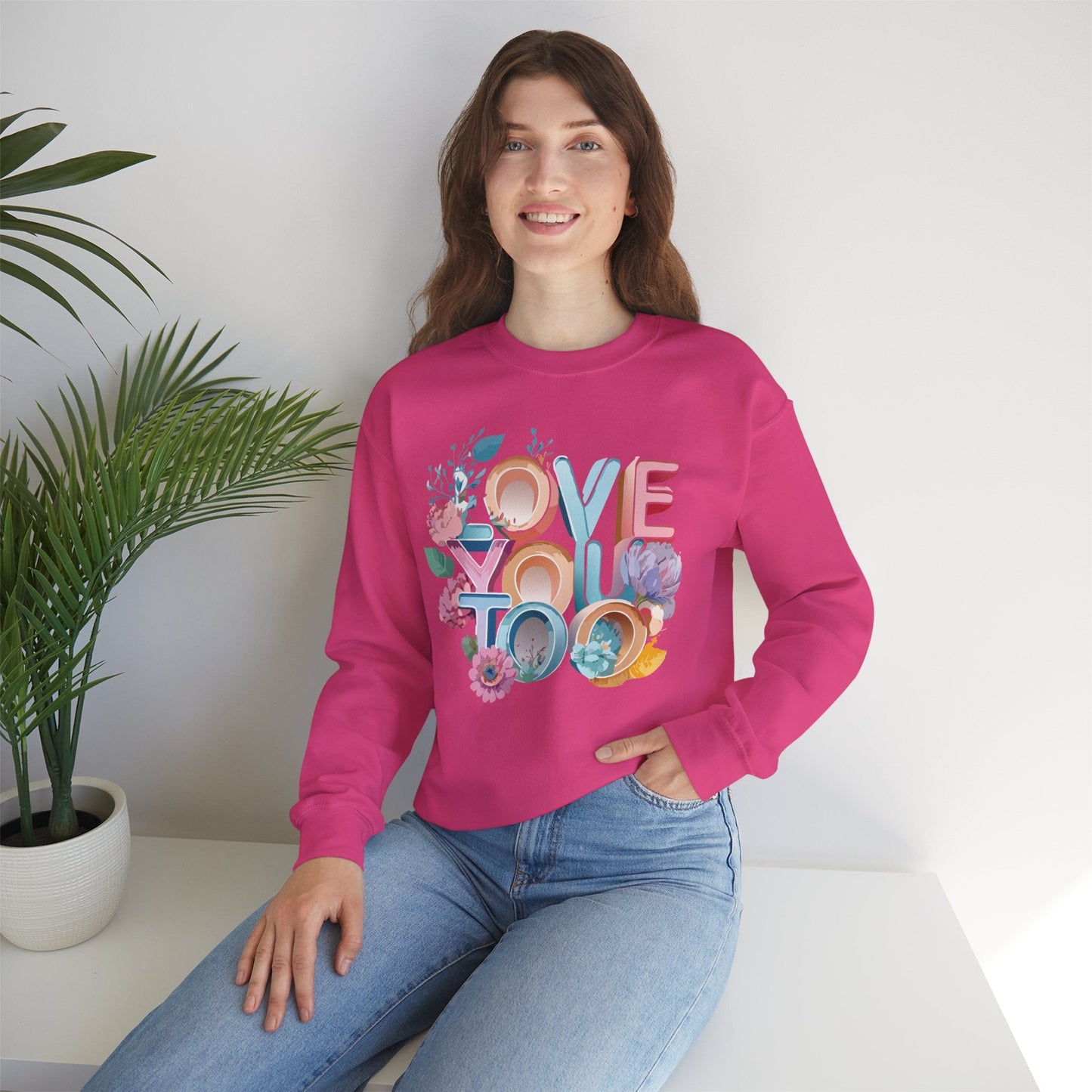 Floral Love Sweatshirt Valentines Day Unisex Crewneck Gildan 18000 Heavy Blend Warm