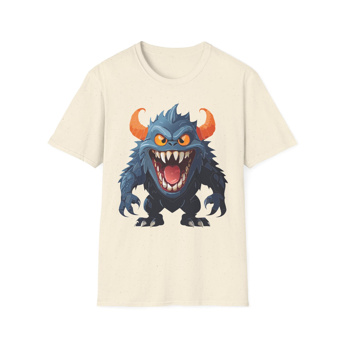 Monster Graphic T-Shirt — Fierce Blue Horned Creature Cartoon Graphic Tee Unisex 100 Cotton Gildan T-Shirt