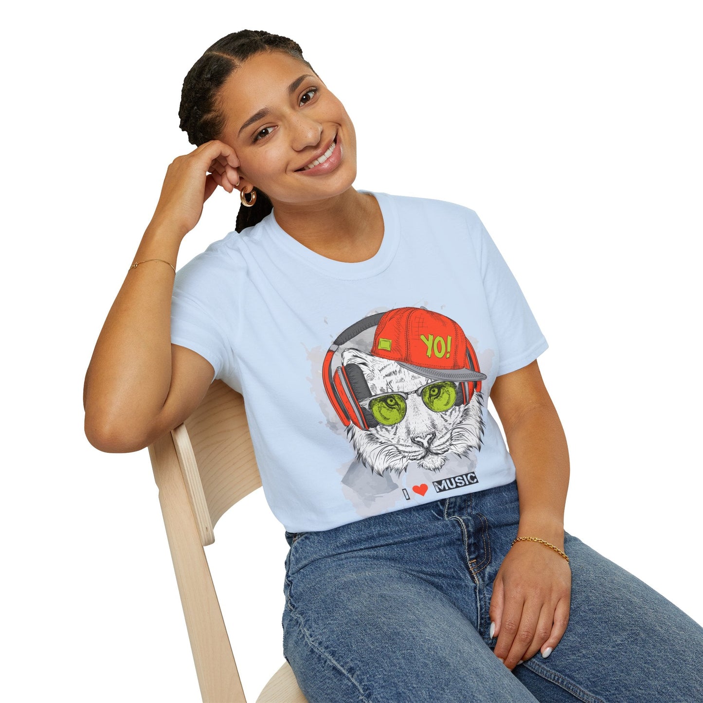 I Love Music Animals Shirt With Headphones Unisex Tee Gildan Softstyle 64000 Premium Comfort
