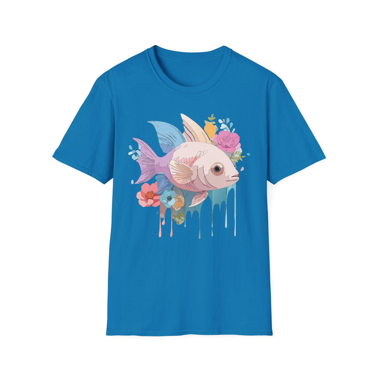 Pastel Floral Fish T-Shirt | Cute Koi Art, Watercolor Drip Design