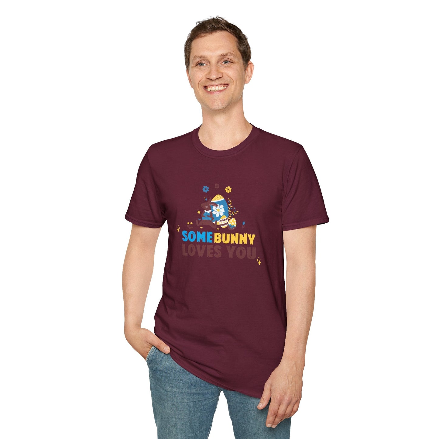 Easter Bunny T Shirt Unisex Gildan Softstyle 64000 Art Design With Easter Prints