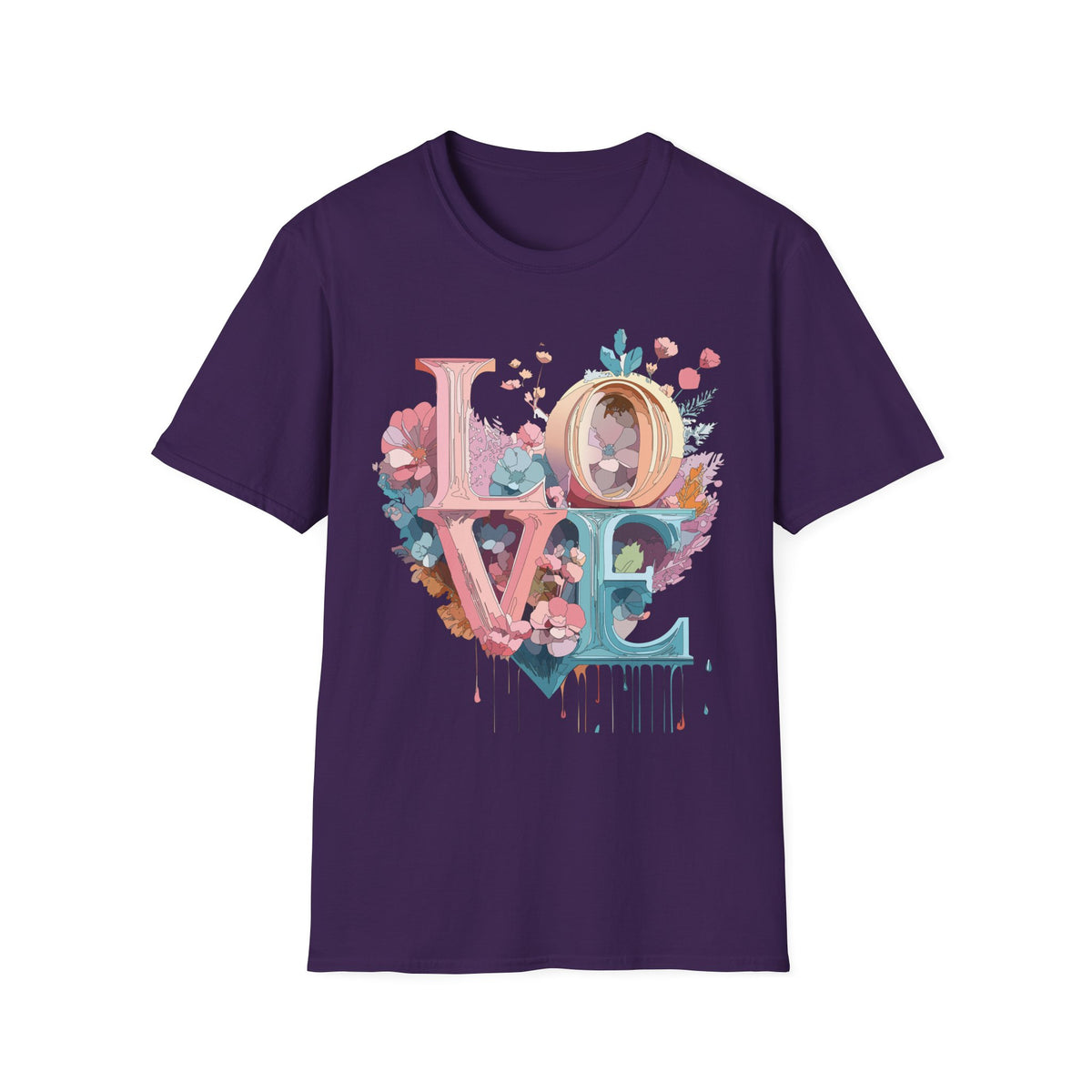 Floral LOVE typography T-Shirt | Pastel botanical letters tee