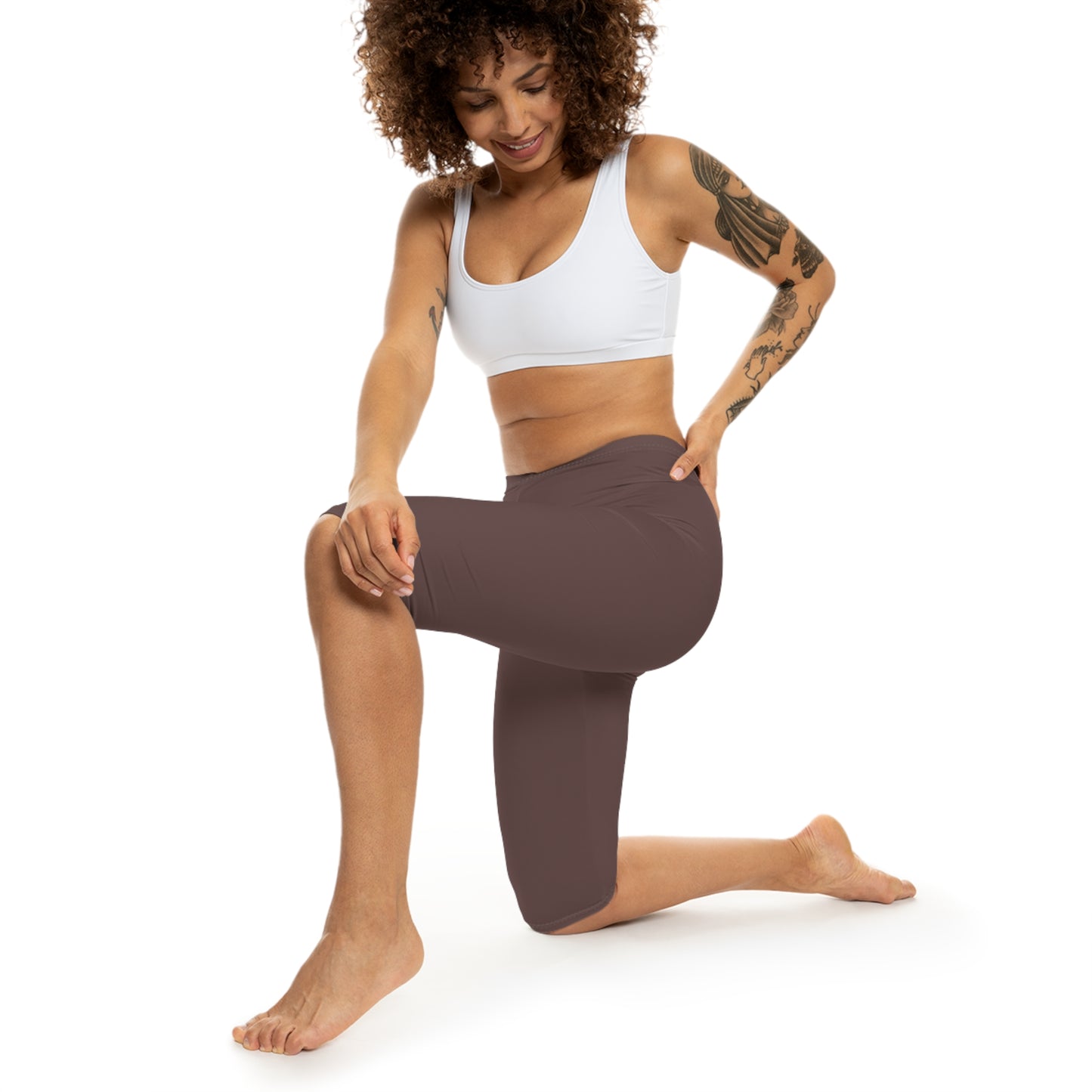 Mauve Bark Color Women's Brushed Suede Poly Span Casual Capri Leggings XS-2XL