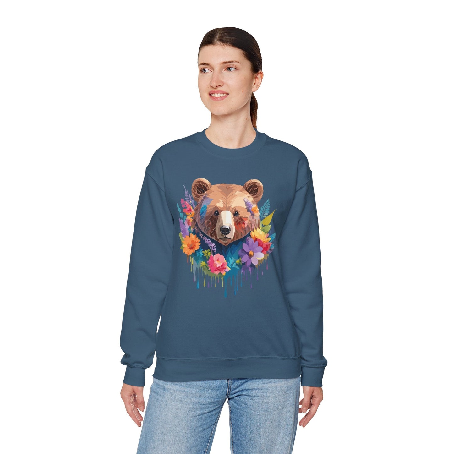 Unisex Floral Bear Sweatshirt Art Design Animals Gildan 18000 Crewneck