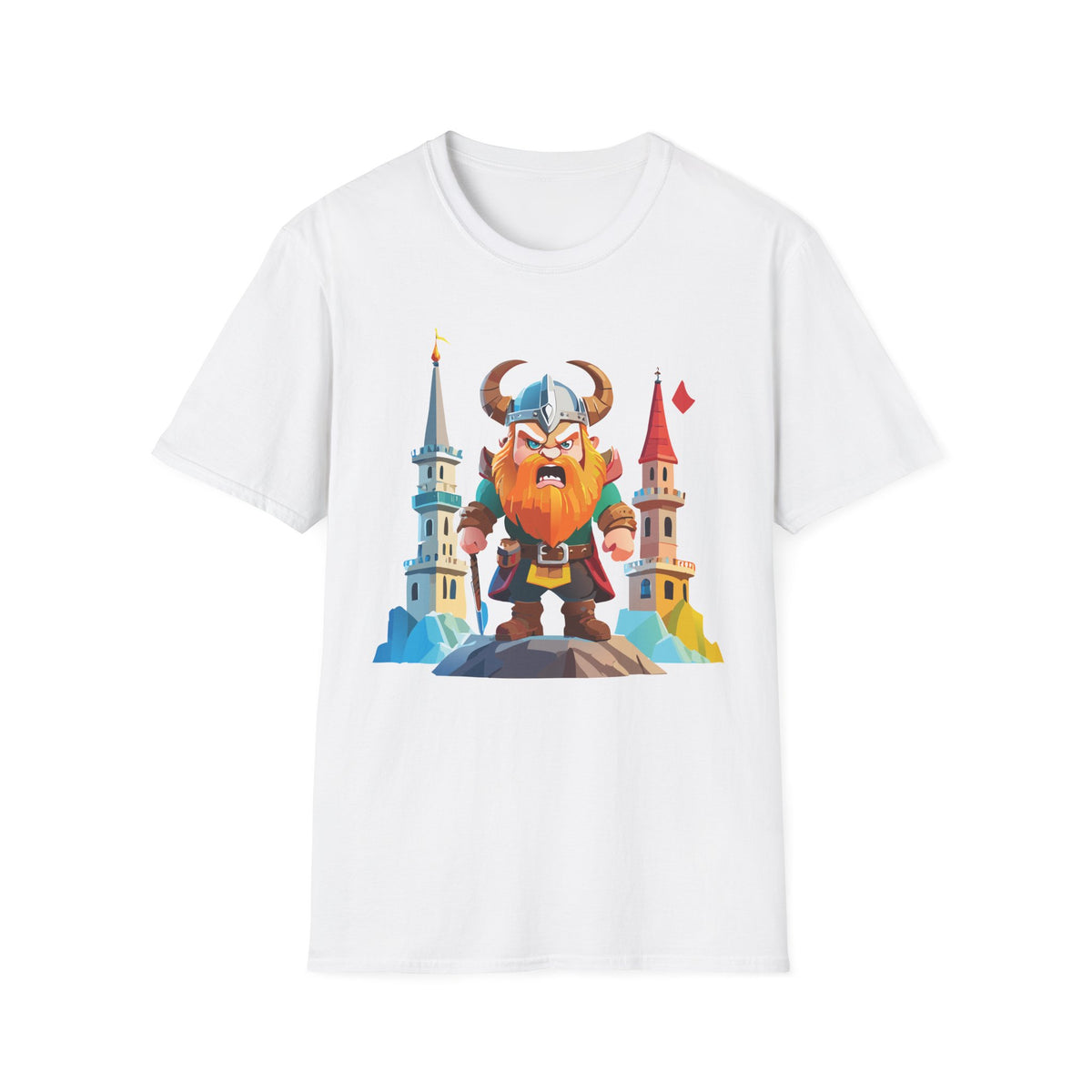 Fierce Viking Warrior T-Shirt | Cartoon Norse Helmet Illustration