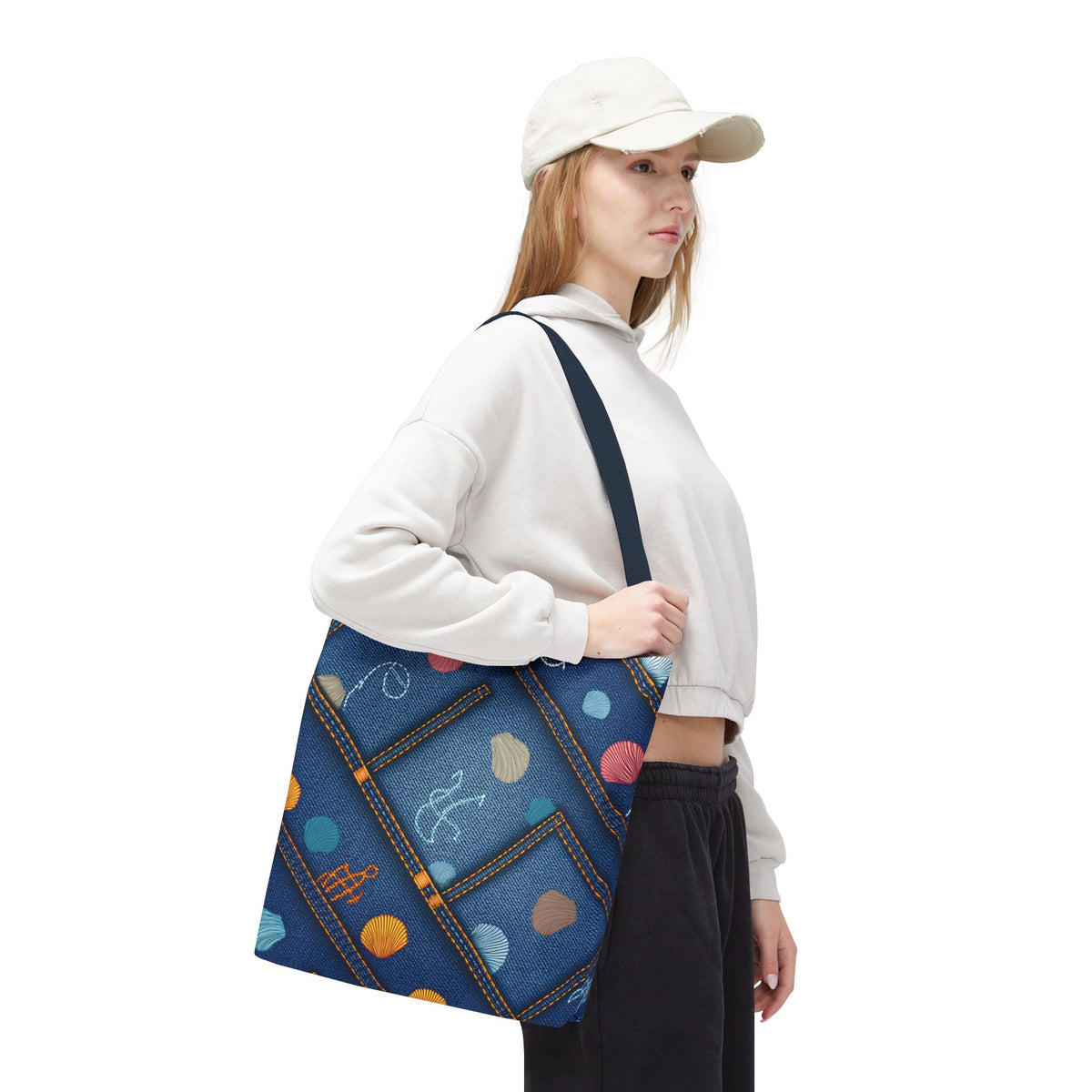 Denim Fabric Imitation Print Unisex Canvas Bag Poly Spun 3 Sizes Tote Bag 182-24