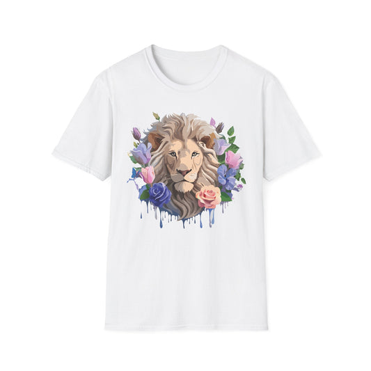 Unisex Floral Lion Tee Shirt Softstyle Gildan 64000 100 Percent Cotton