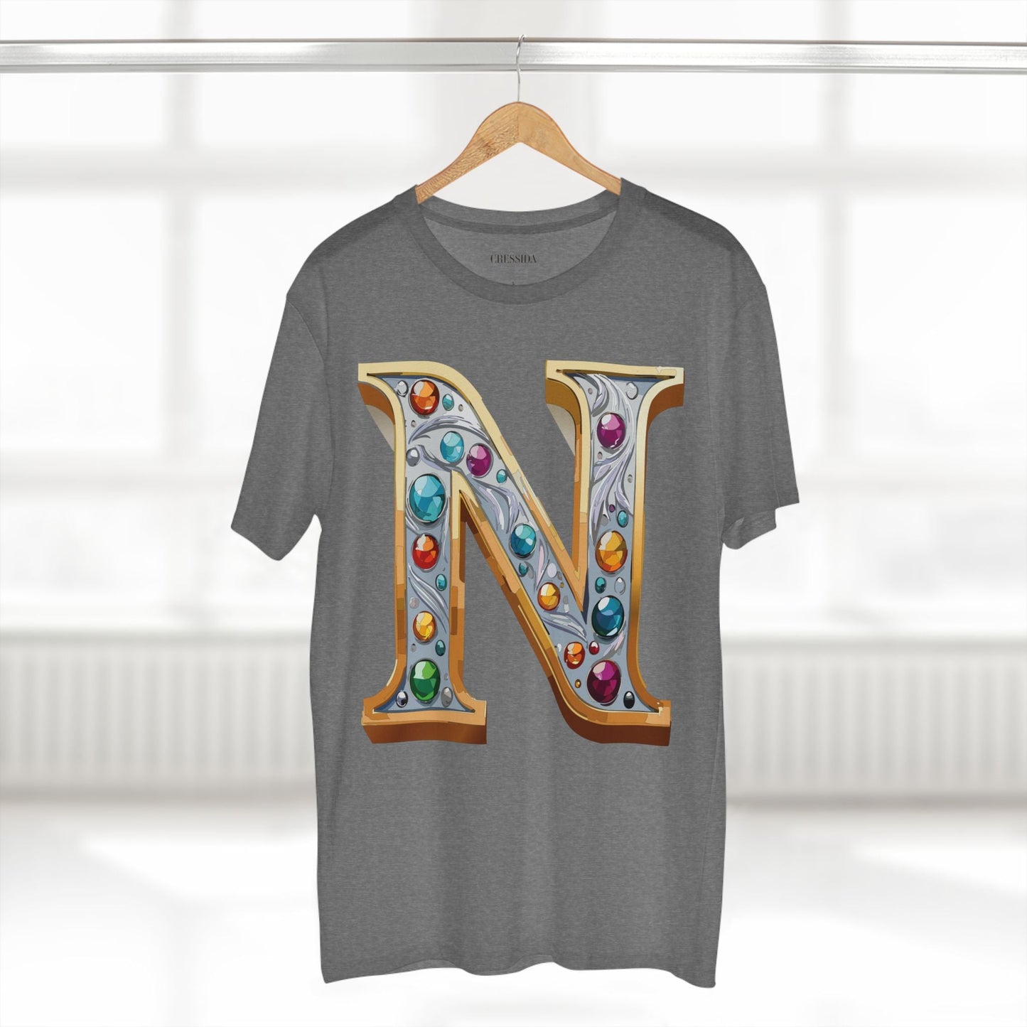 Letter N Graphic Design Tee Unisex 100 Cotton With Antique Gold Letters Artwork T-Shirt