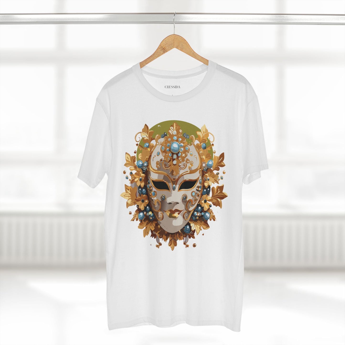 Carnival Mask Graphic T-Shirt Unisex 100 Cotton With Antique Gold Art Design Tee 8