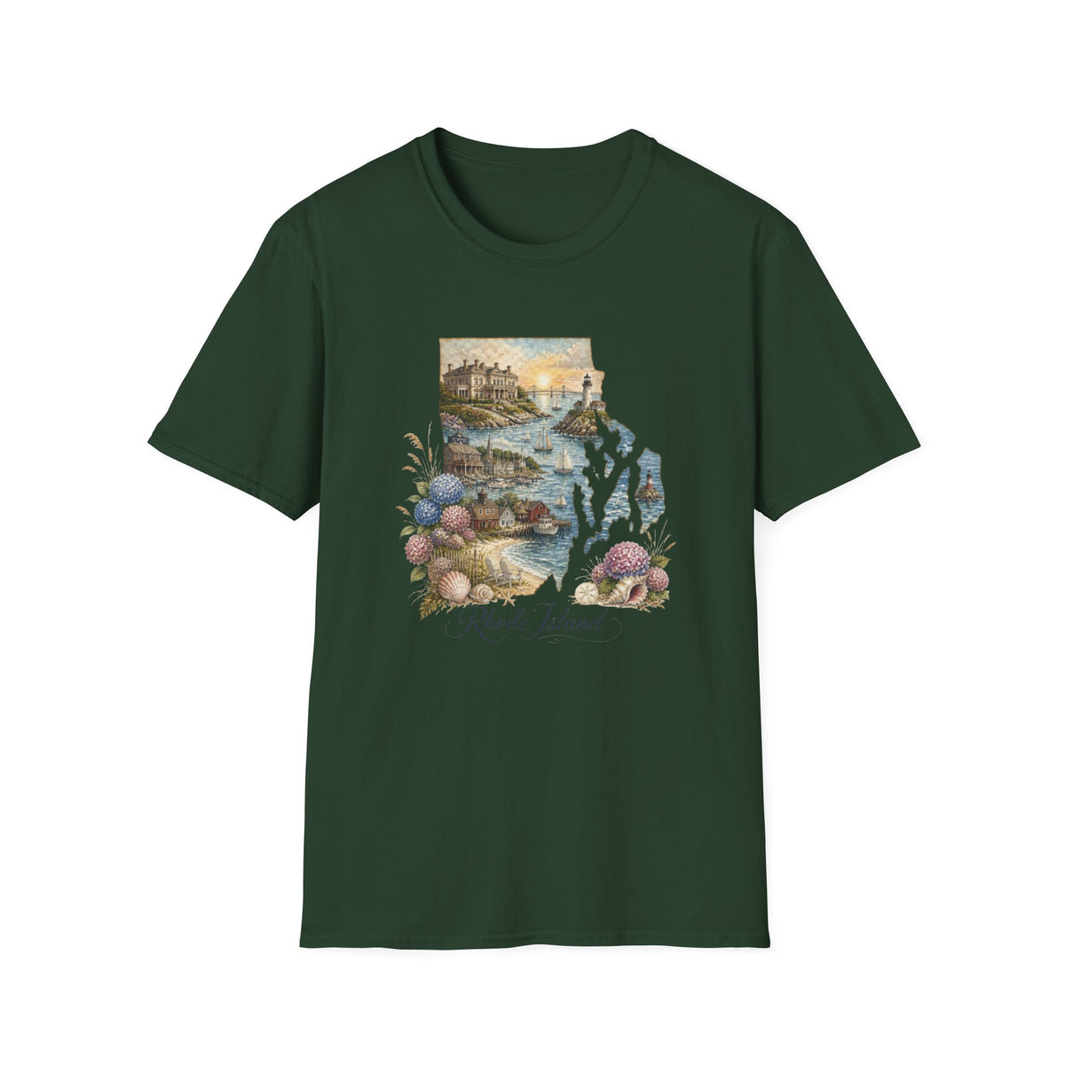 Rhode Island Coastal Vintage Graphic Design Unisex 100 Cotton Gildan T-Shirt