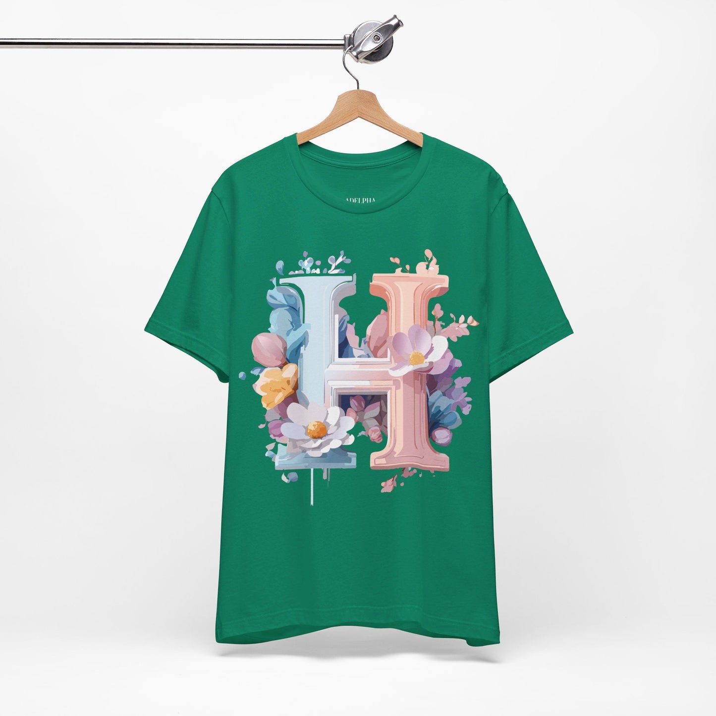 Letter H Shirt Graphic Tee Unisex Short Sleeve Premium Vintage Inspired Artwork Adelpha