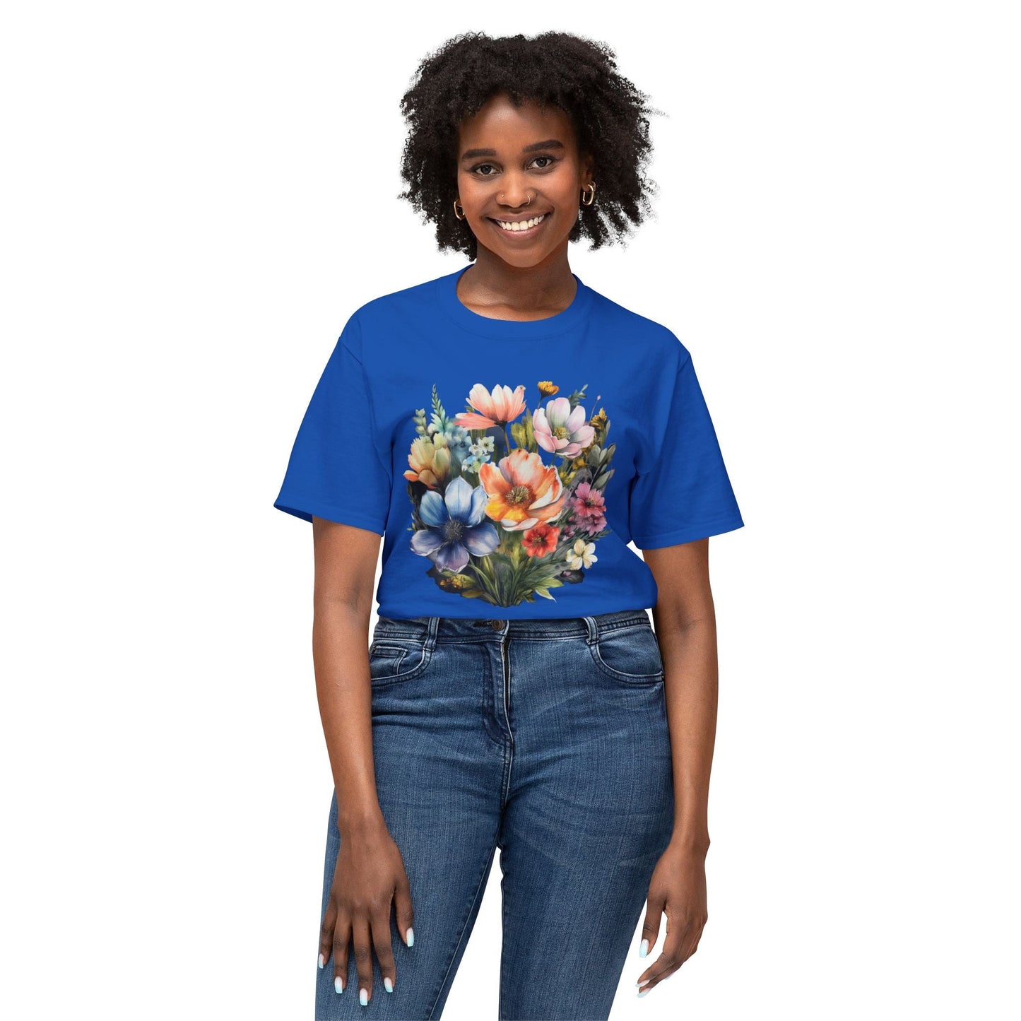 Unisex Floral Art T Shirt With Vintage Flowers Print On 100 Percent Cotton Tee For Everyday Wear