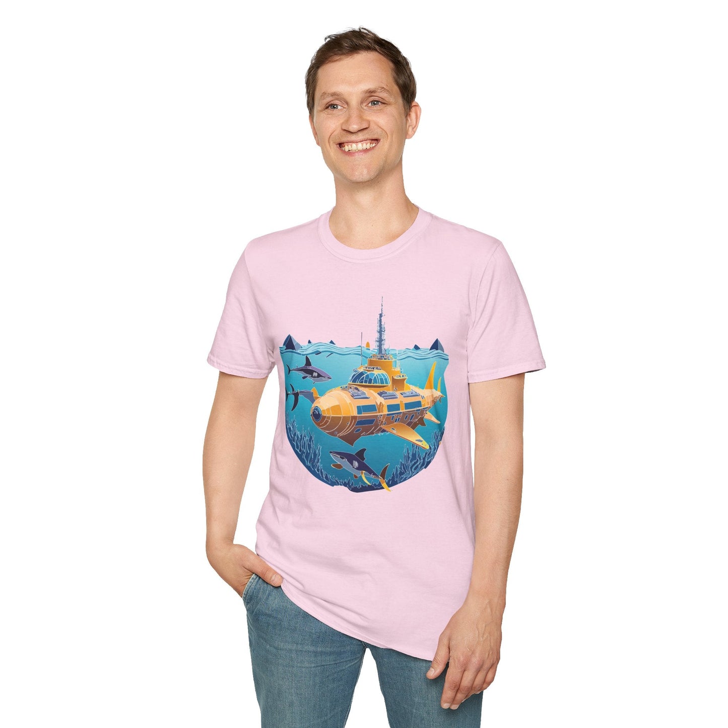 Ocean Tee Shirt Unisex Gildan Softstyle 64000 Ocean Theme Tee With U Boat Design