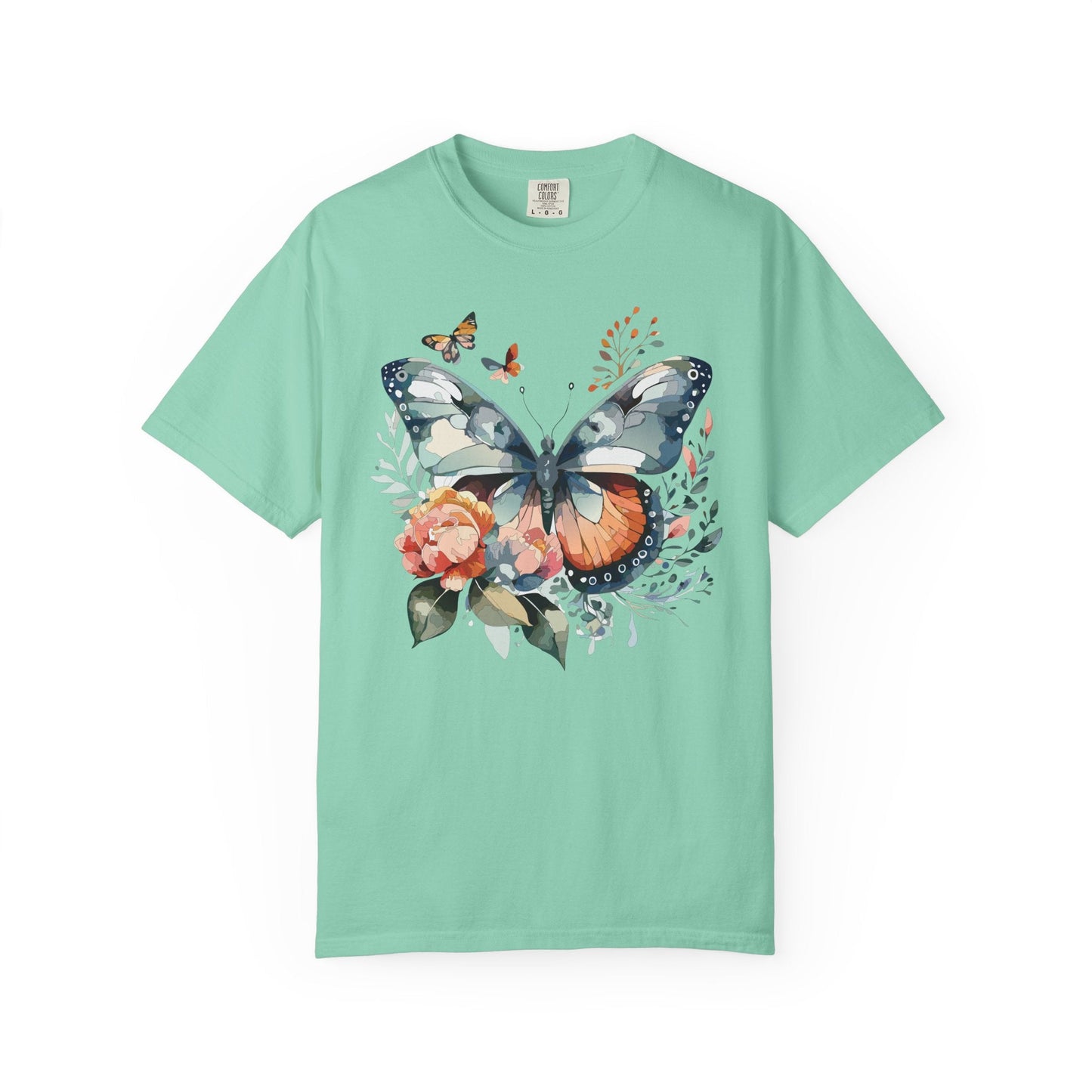 Butterfly Floral Print T-Shirt Botanical Design Unisex Heavy Cotton Tee b1