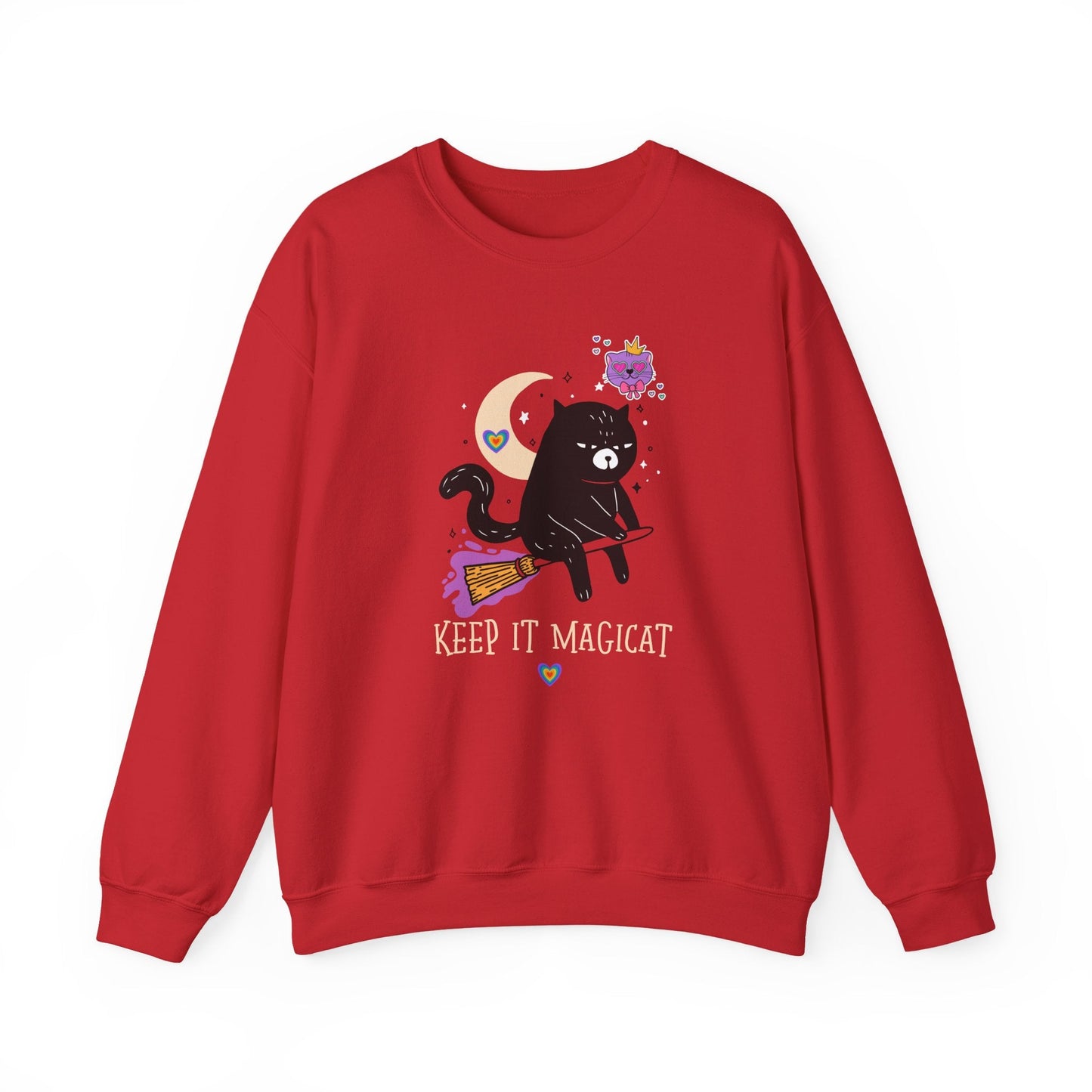 Flying Cat Heart Sweatshirt Unisex Fifty Fifty Cotton Poly Crewneck Gildan 18000 Valentines Day