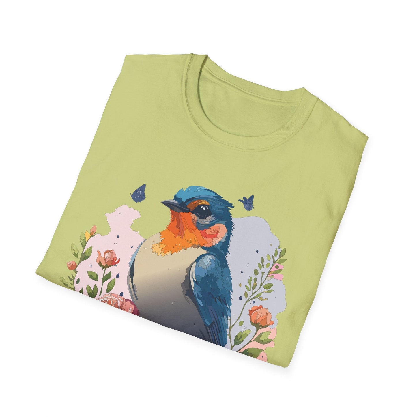 Bird T Shirt Floral Design Unisex Gildan Softstyle 64000 Ring Spun Cotton Tee Breathable Wear