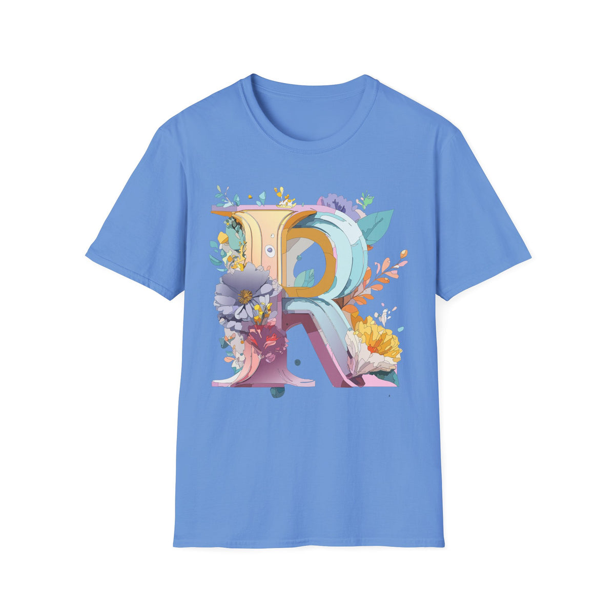 Floral Letter R T-Shirt | Botanical Monogram Initial Tee