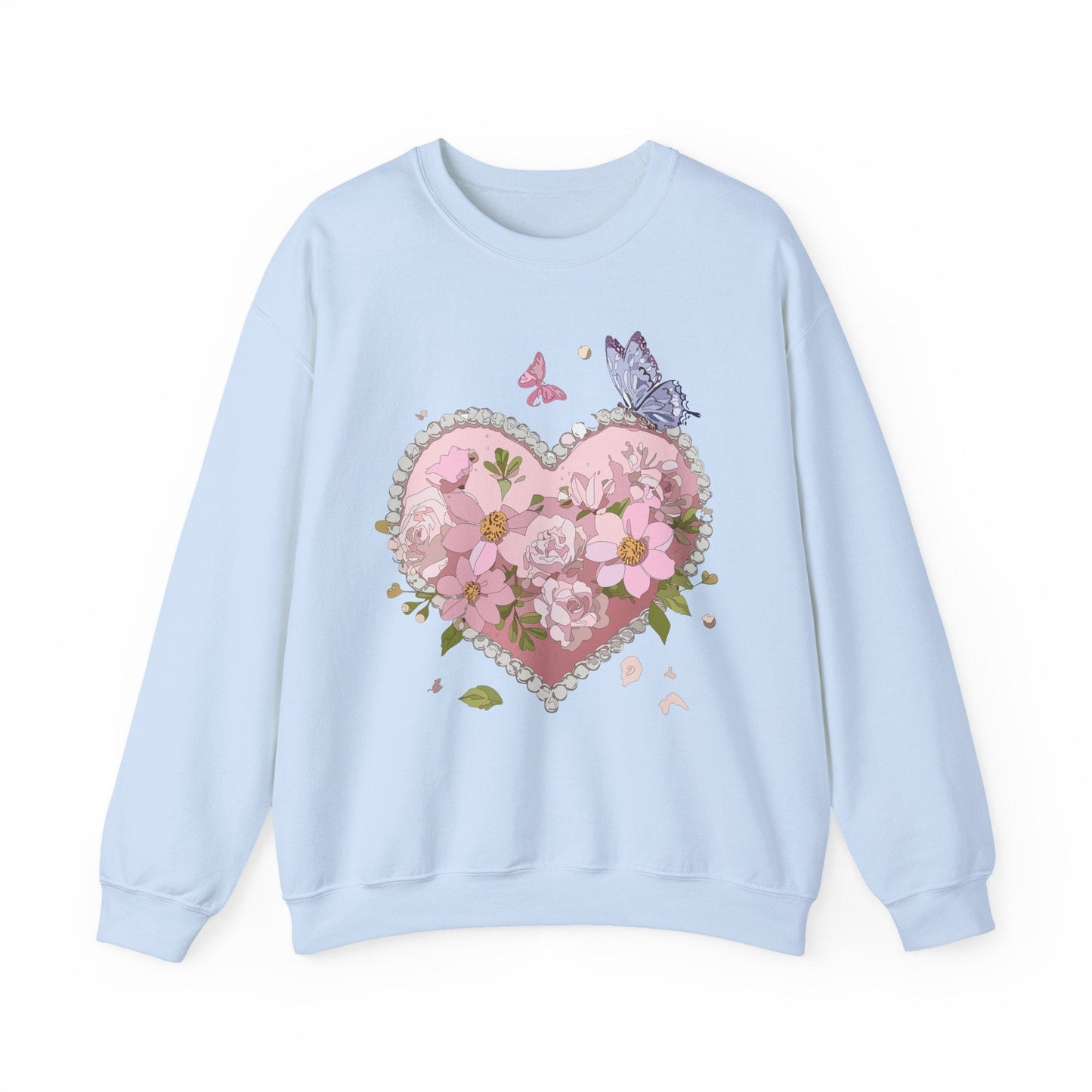 Floral Heart Sweatshirt for Unisex Valentines Day Crewneck Heart Floral Print Gift