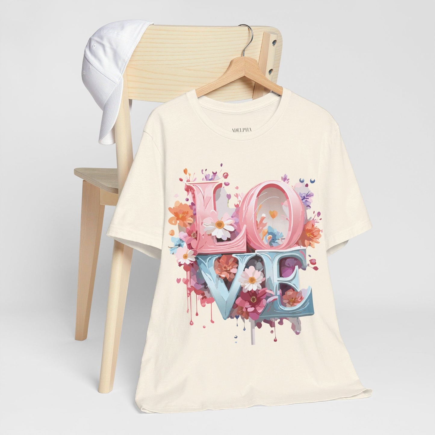 Valentine Day Graphic Unisex 100 Cotton Vintage Artwork with Love and Flower Design Tee 45