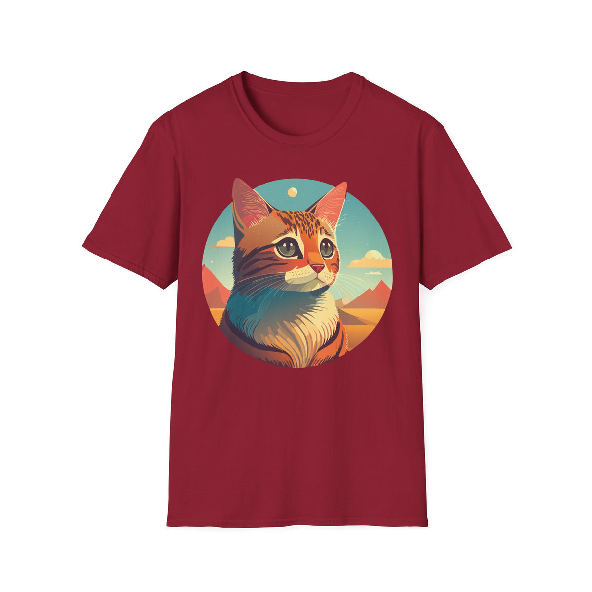 Retro Sunset Cat T-Shirt | Scenic Cat Portrait Tee