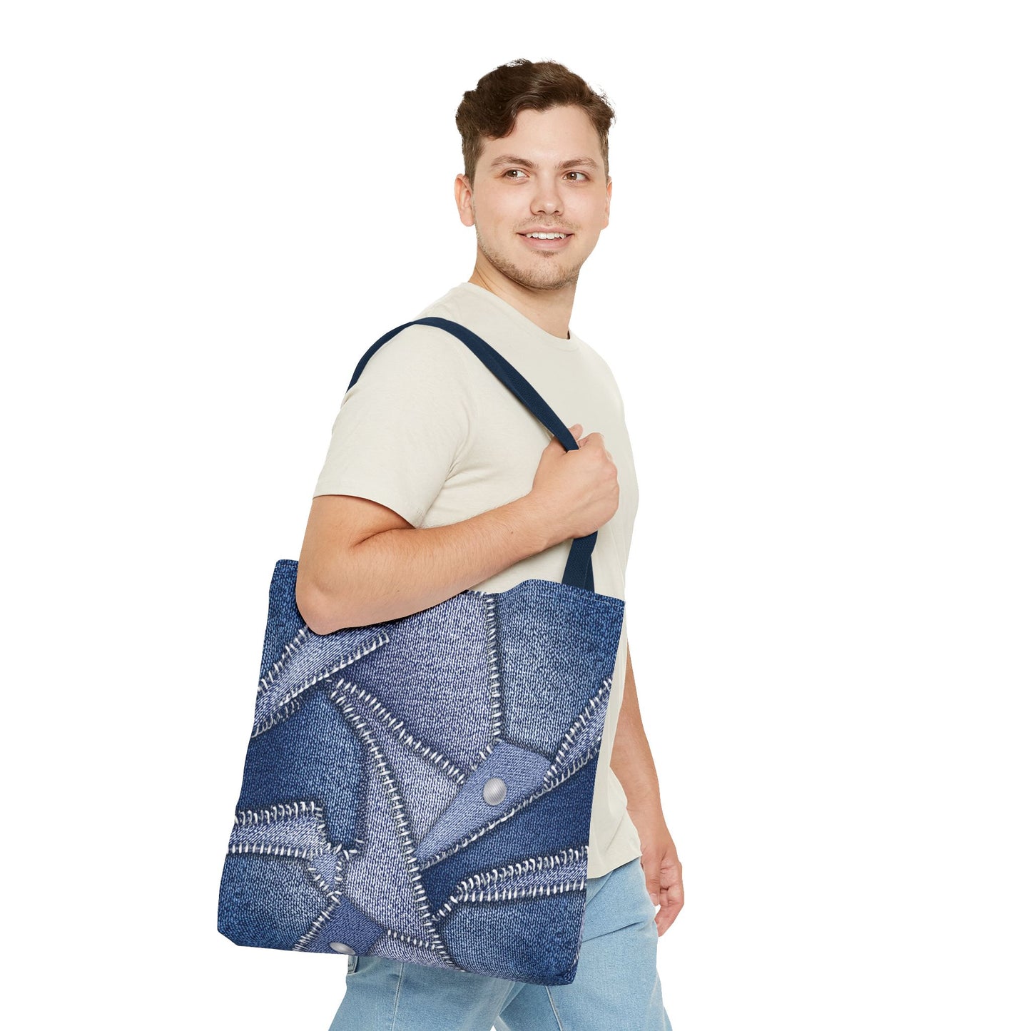 Denim Fabric Imitation Print Unisex Canvas Bag Poly Spun 3 Sizes Tote Bag 112