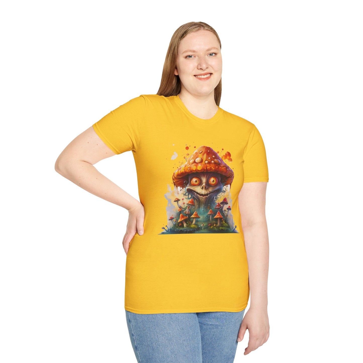 Funny Mashroom Tee Shirt Unisex Softstyle Cotton Art Design with Fungus Graphic Artwork Theme