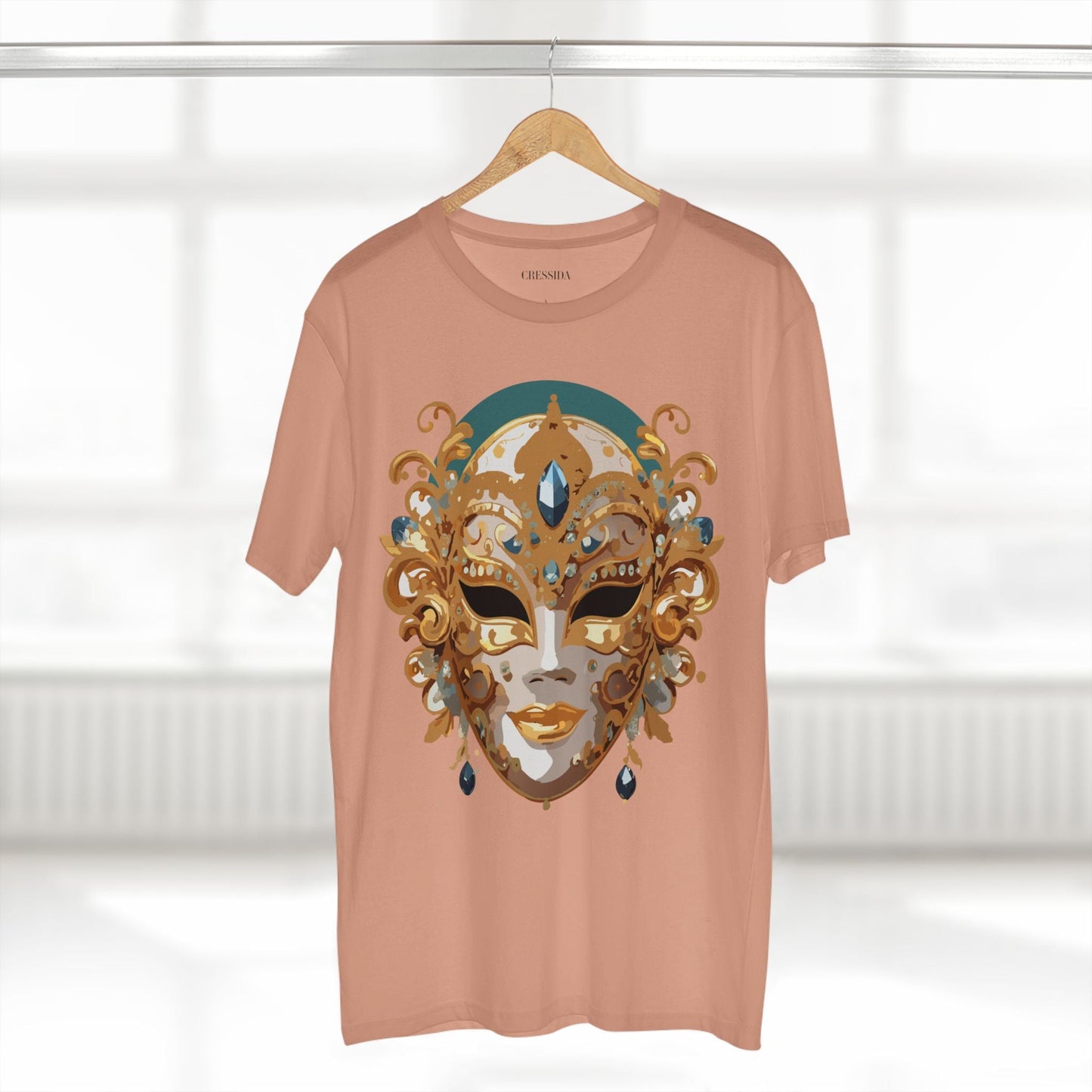 Carnival Mask Graphic T-Shirt Unisex 100 Cotton With Antique Gold Art Design Tee 3