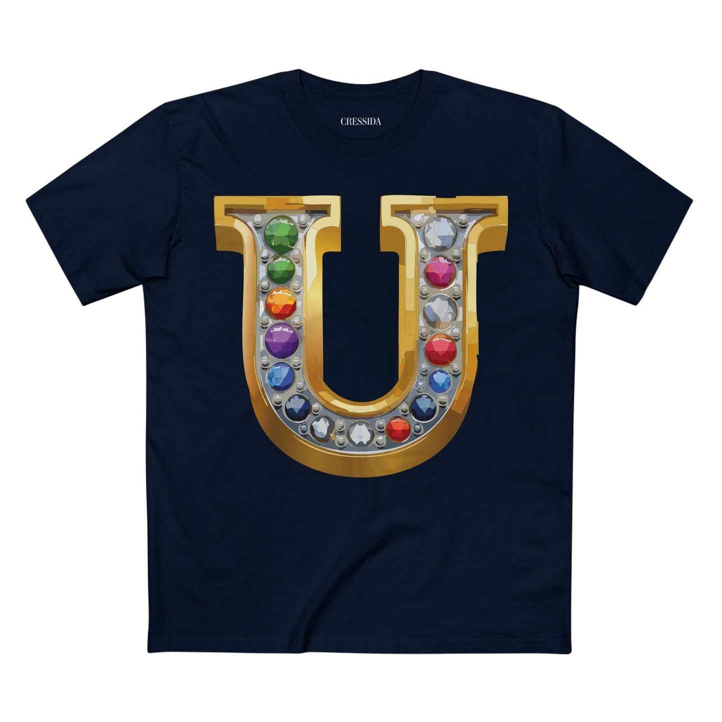 Letter U Graphic Design Tee Unisex 100 Cotton With Antique Gold Letters Artwork T-Shirt