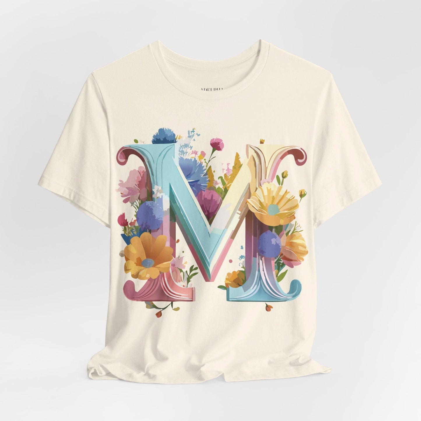 Letter M Shirt Unisex Graphic Tee Adelpha Vintage Inspired Art Design Short Sleeve