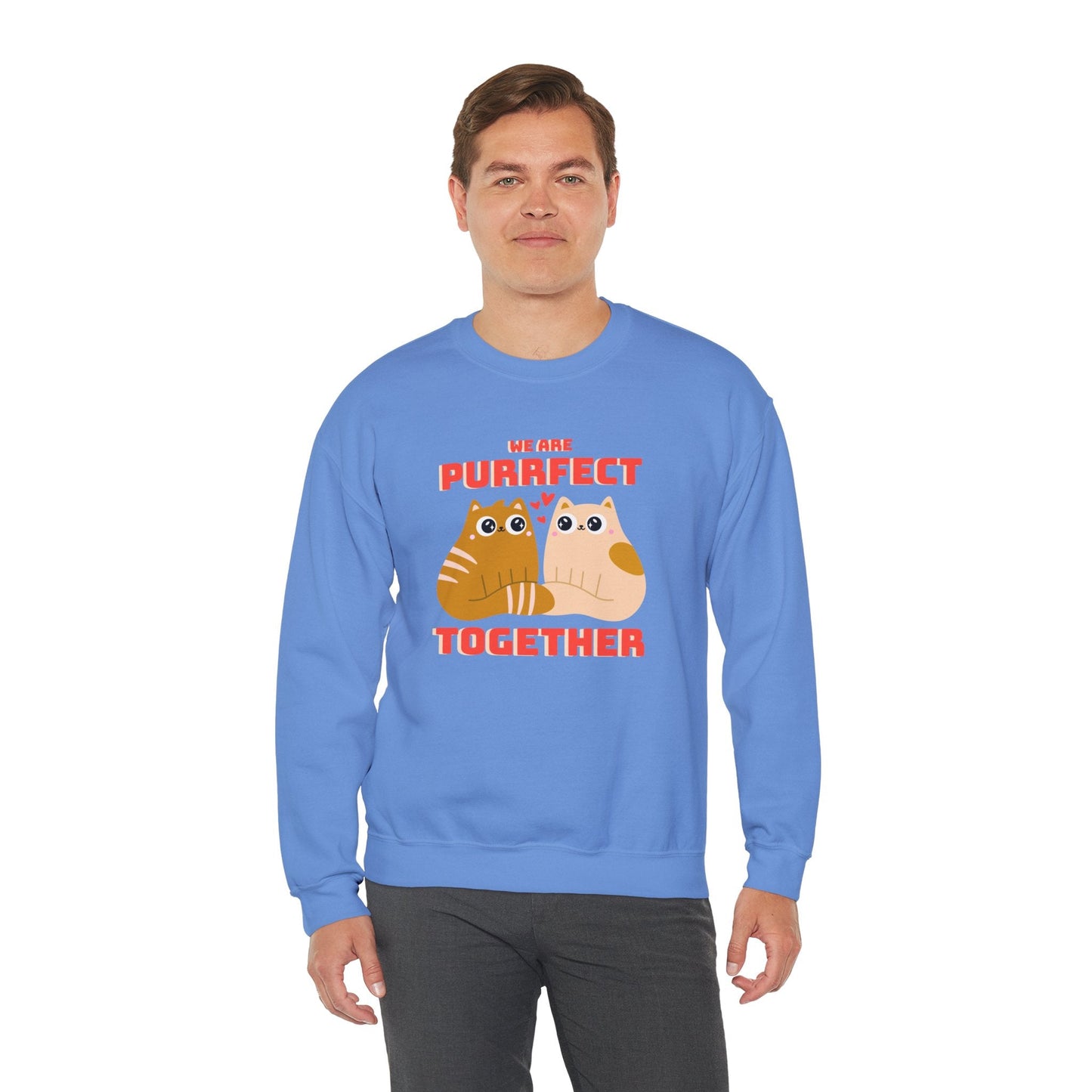 Cat Heart Sweatshirt Unisex 50/50 Cotton-Poly Blend Valentine Gift For Cat Lovers